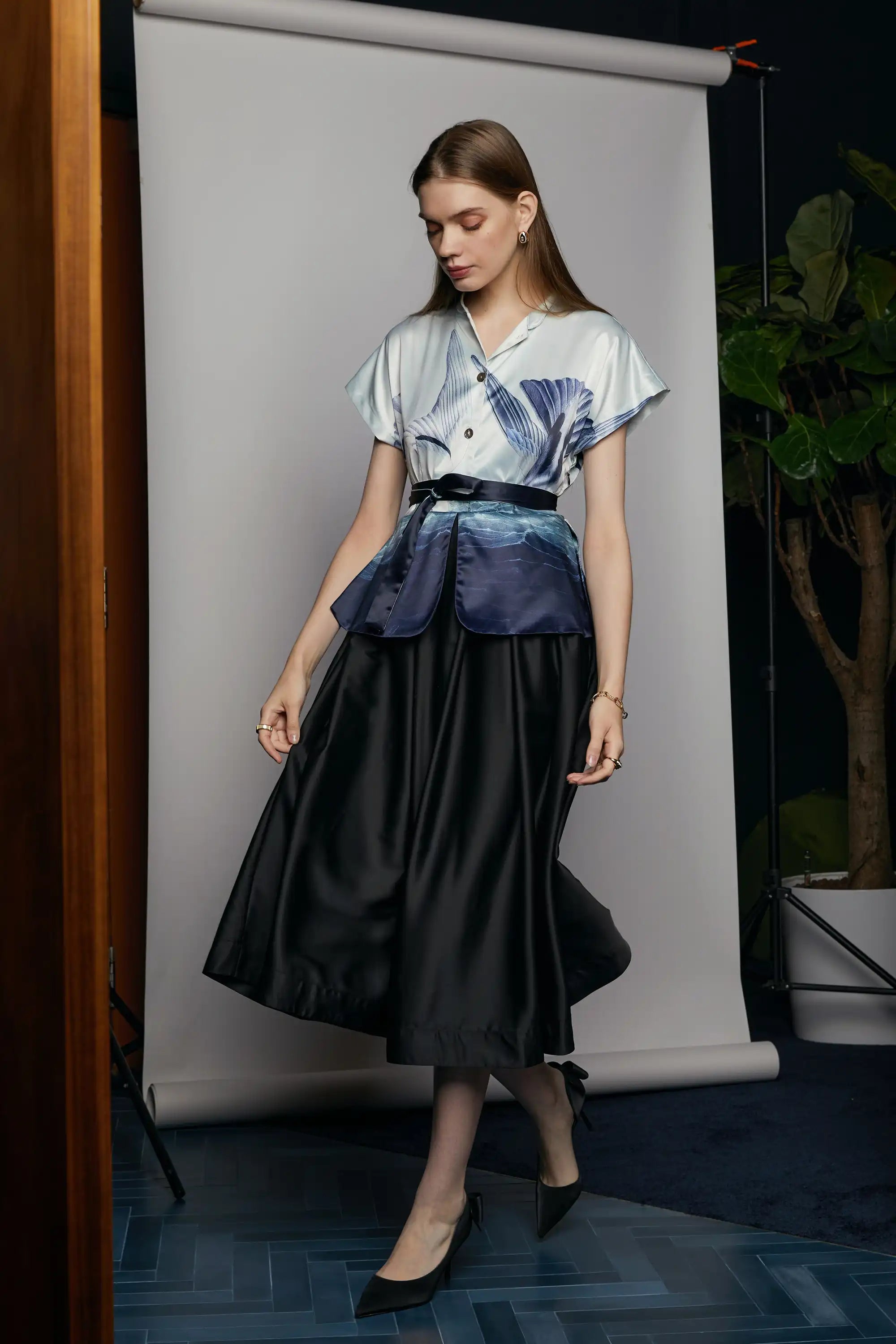 Fit & Flare Peplum Dress (Storm Petrel)