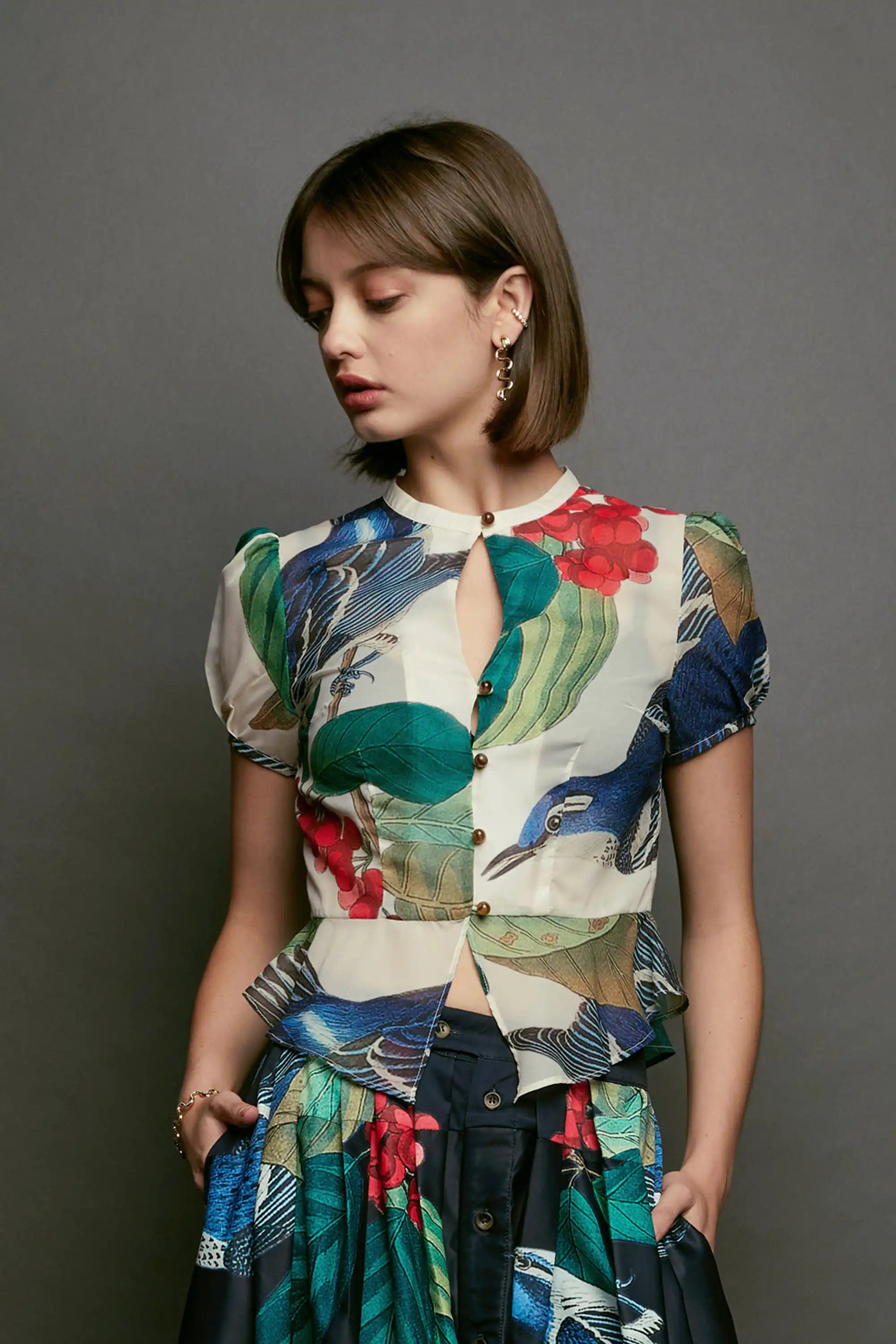 Keyhole Peplum Top (Cerulean Warbler)