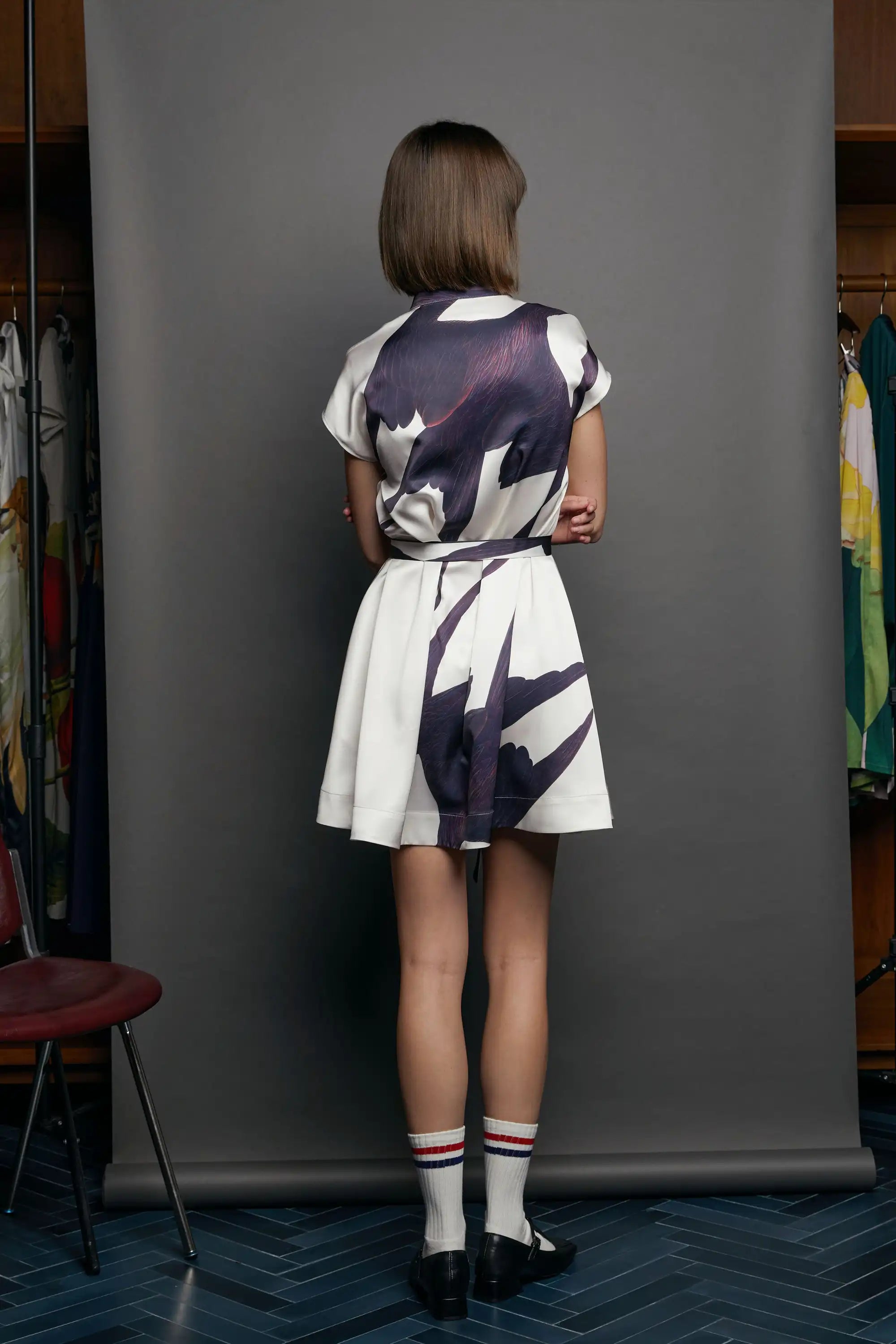 Micro Chinese Collar Pankou Mi-Knee Dress (Frigatebird)