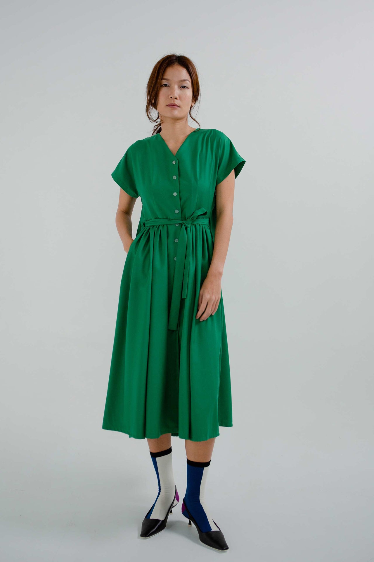 V-Neck Parachute Maxi Dress (Green)