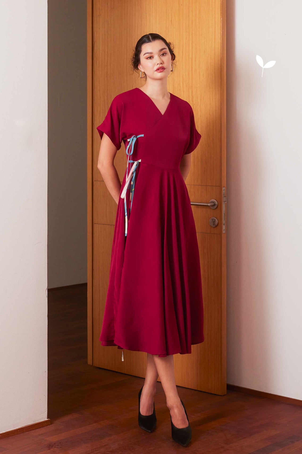 Kimono Wrap Maxi Dress (Dark Red)