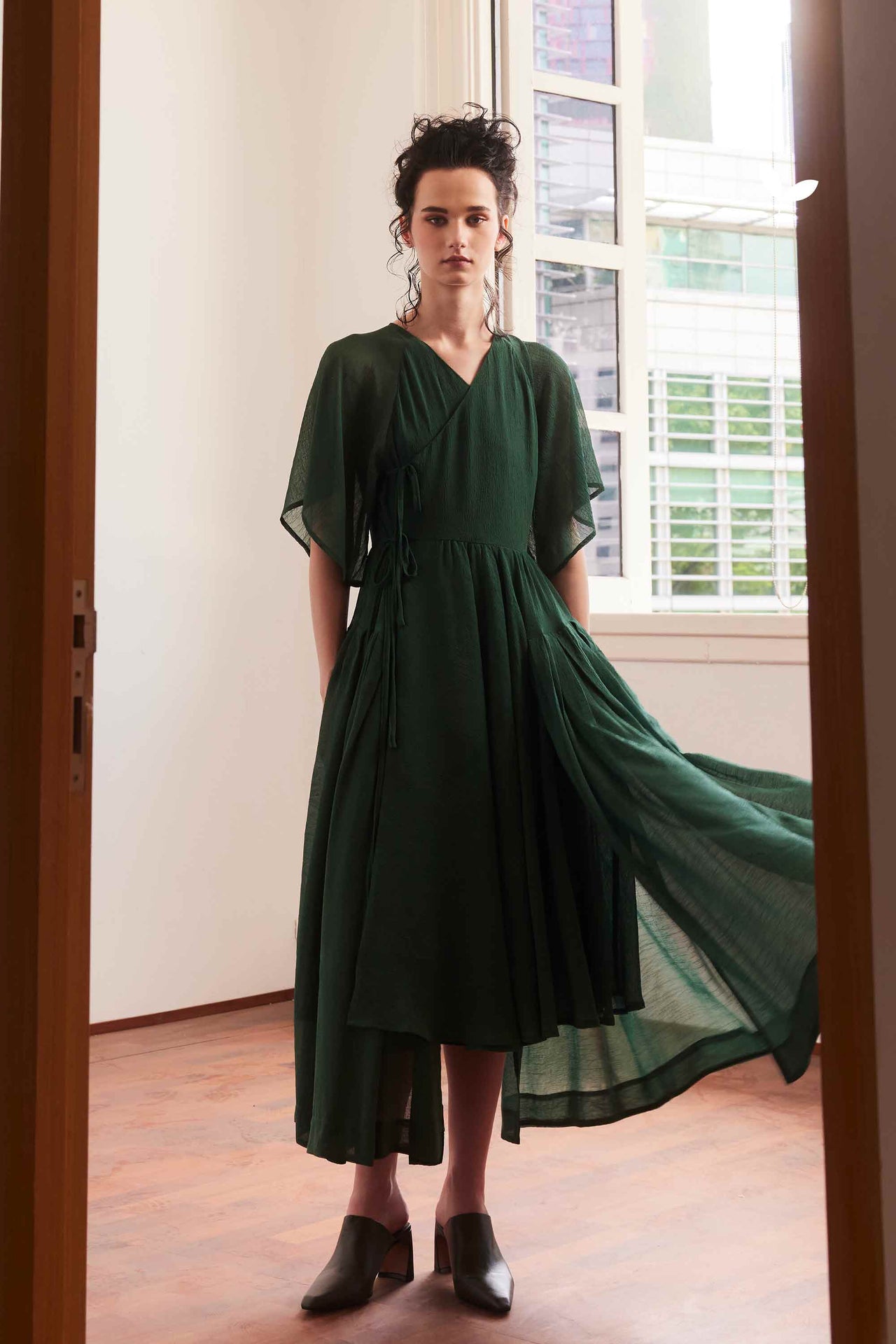 Billowing Wrap Dress (Dark Green)