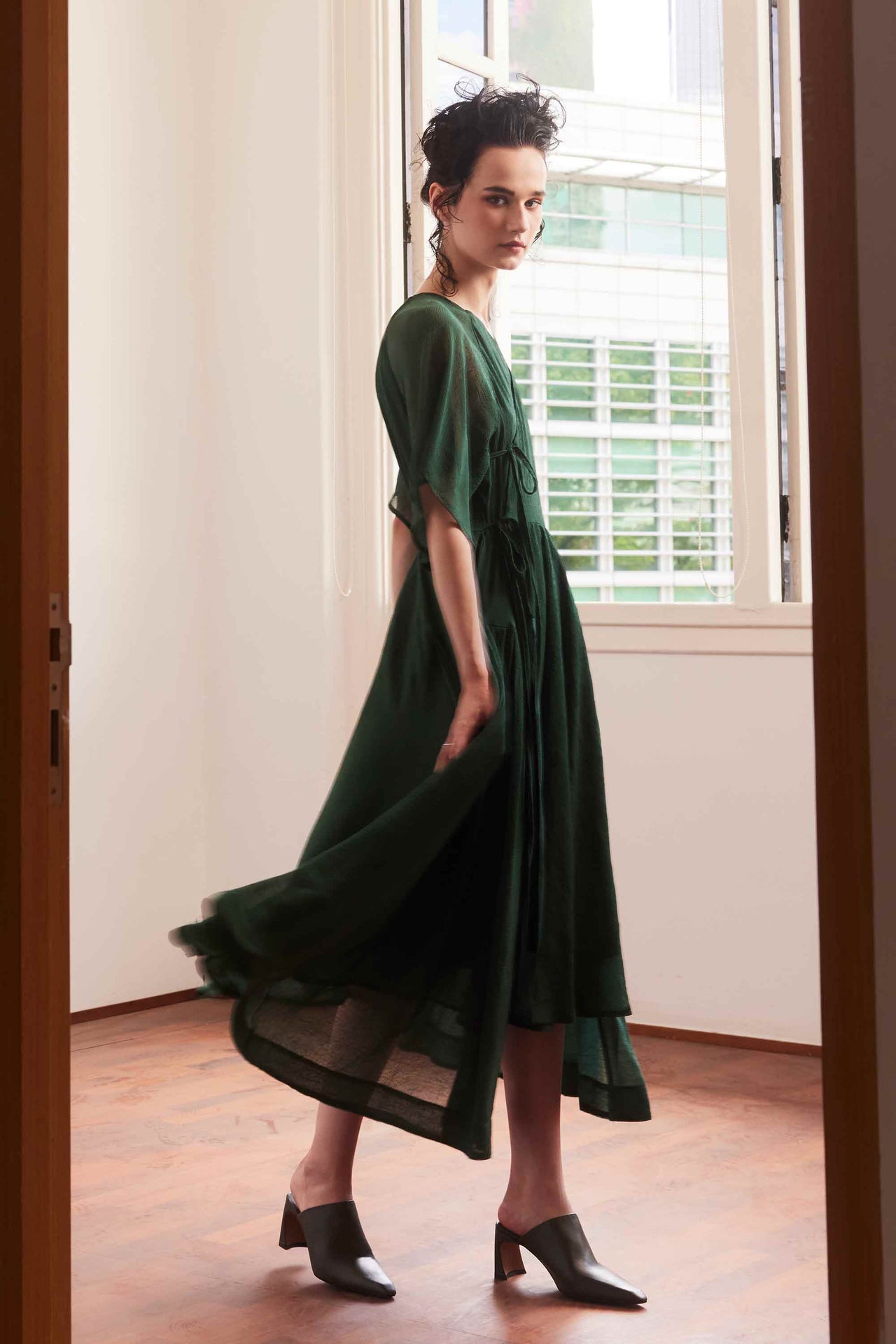 Billowing Wrap Dress (Dark Green)