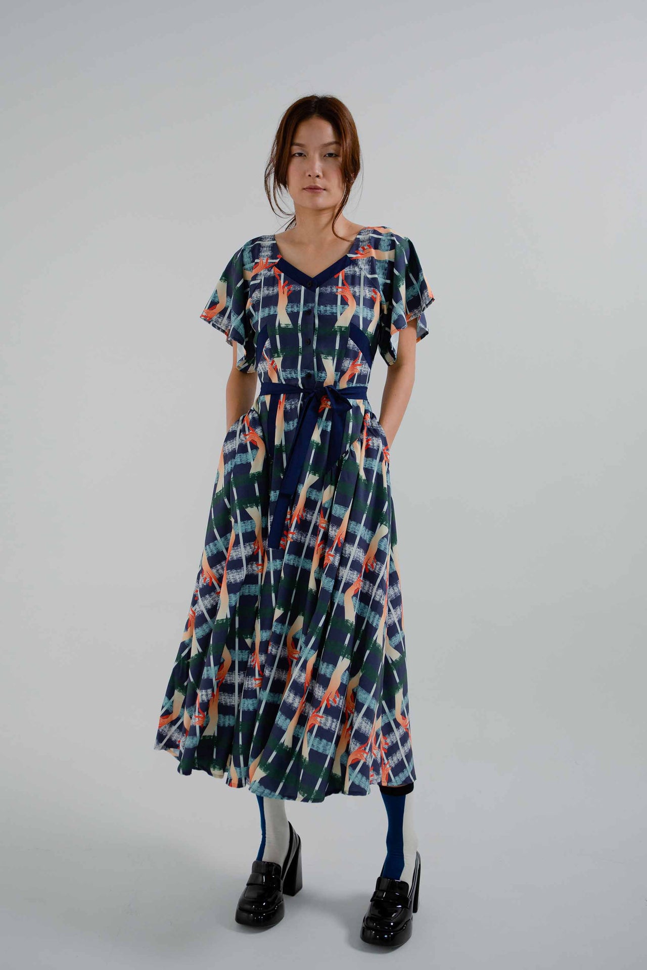 Flutter Sleeve Fit & Flare Maxi with Contrast Panel (Infinity)