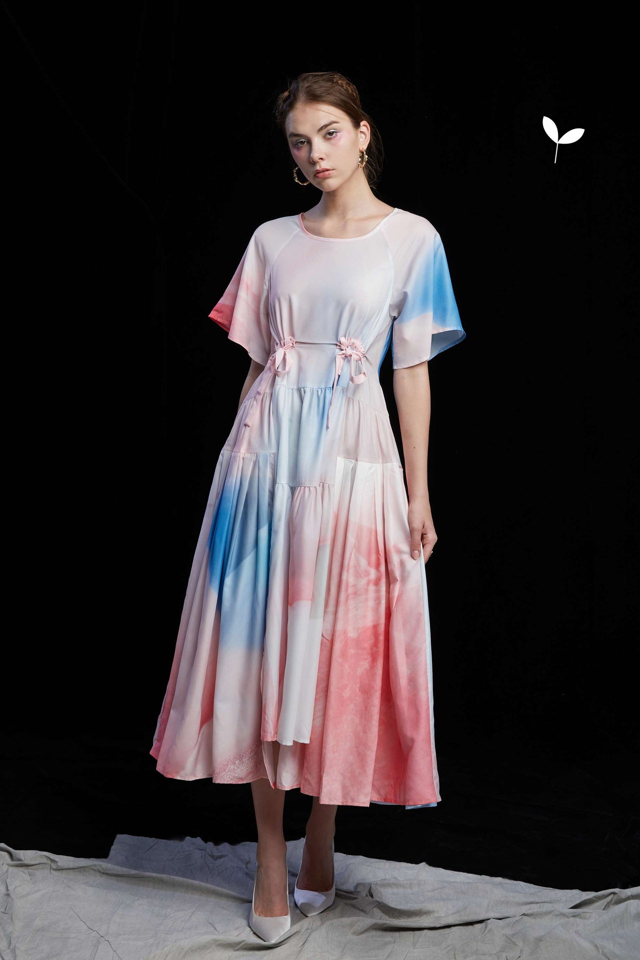 Flutter Sleeve Drawstring Billowing Maxi Dress (Empathy)