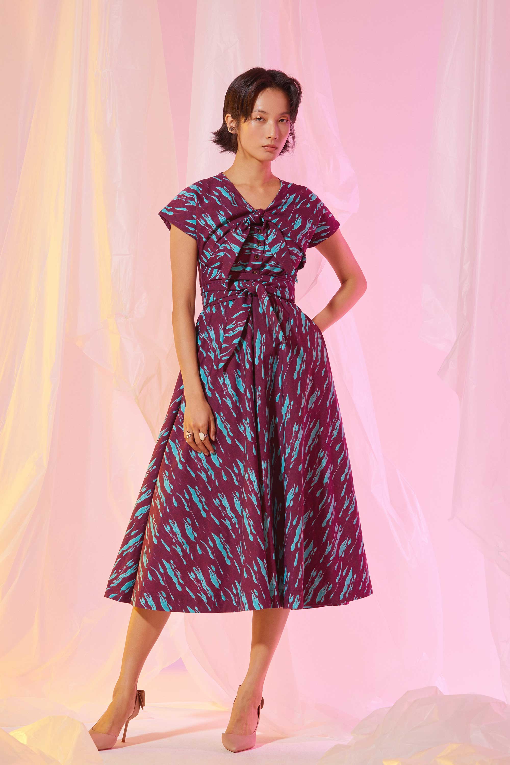 green emerald velvet dress Front Twist Knot Fit & Flare Mini Dress