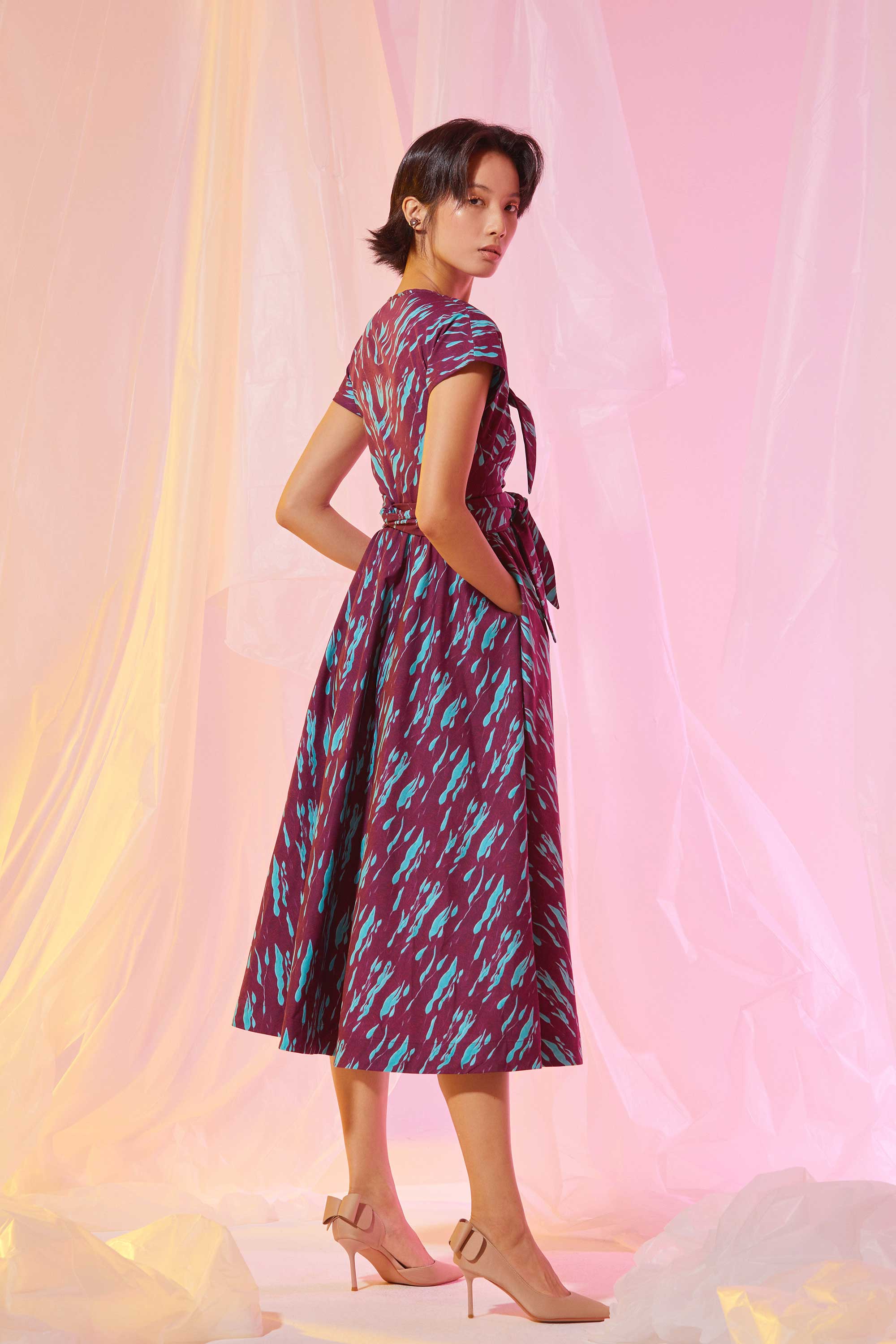 Double Knot Fit & Flare Midi Dress (Veil)