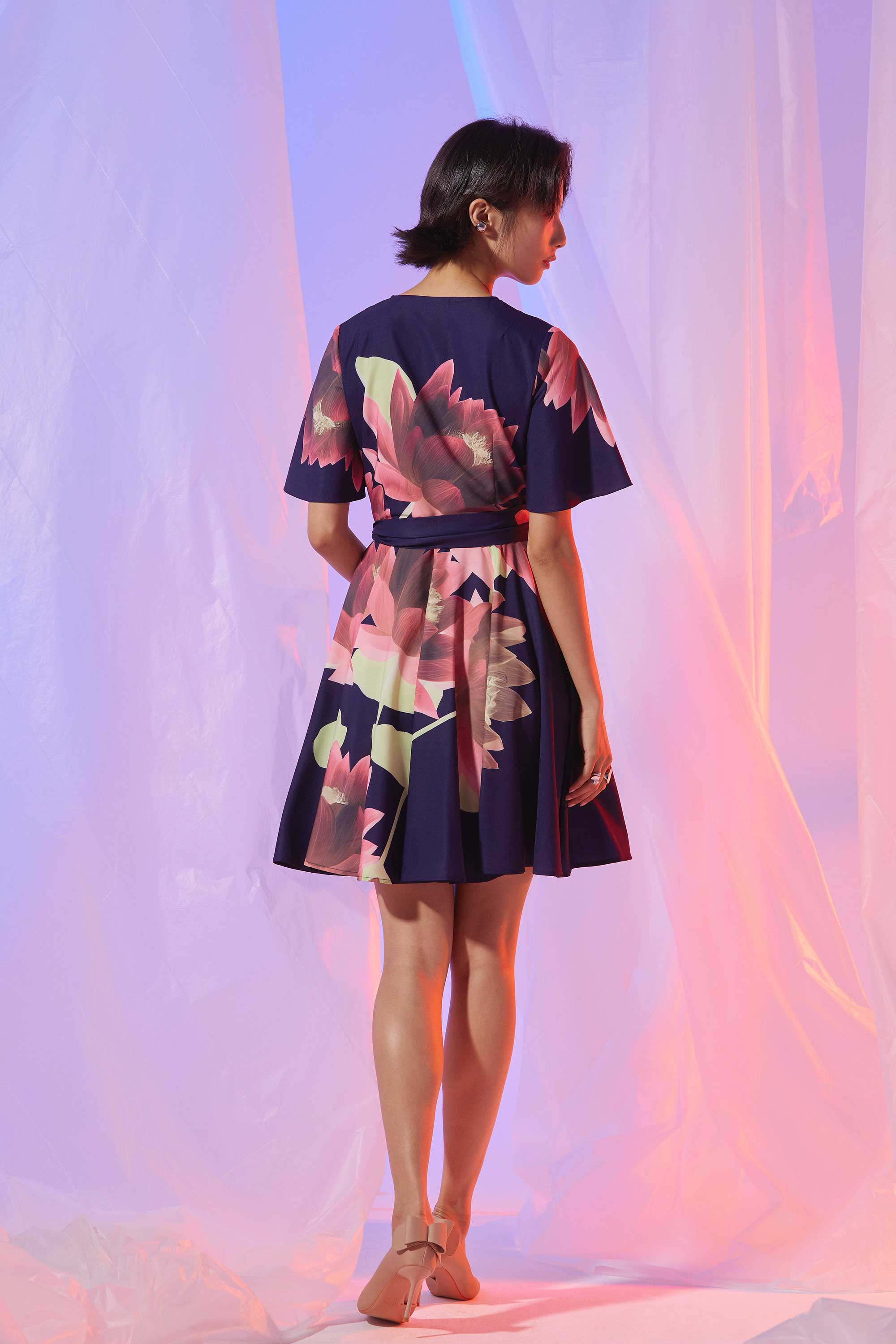 Criss-Cross Flutter Mi-Knee Dress (Lustre)