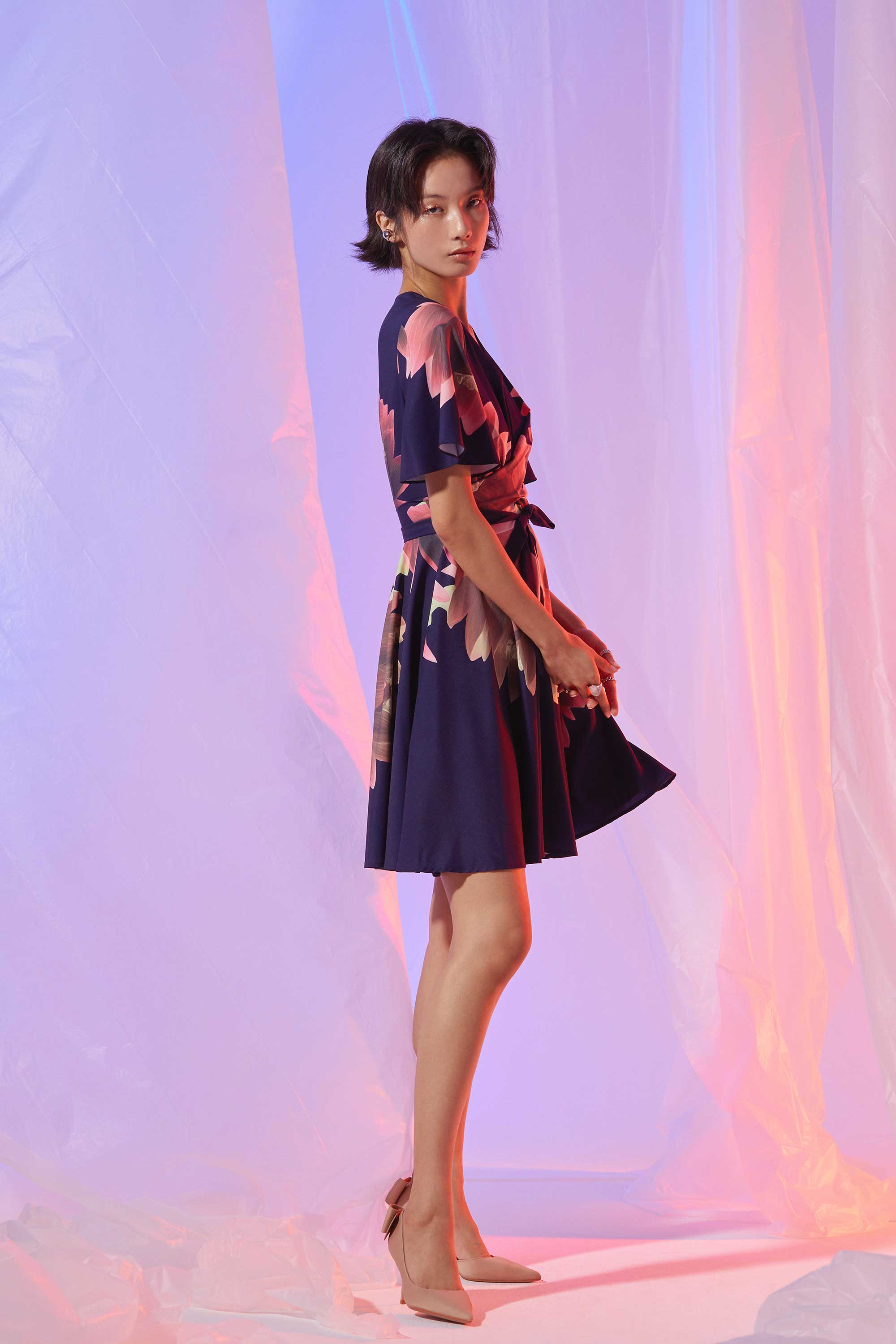 Criss-Cross Flutter Mi-Knee Dress (Lustre)