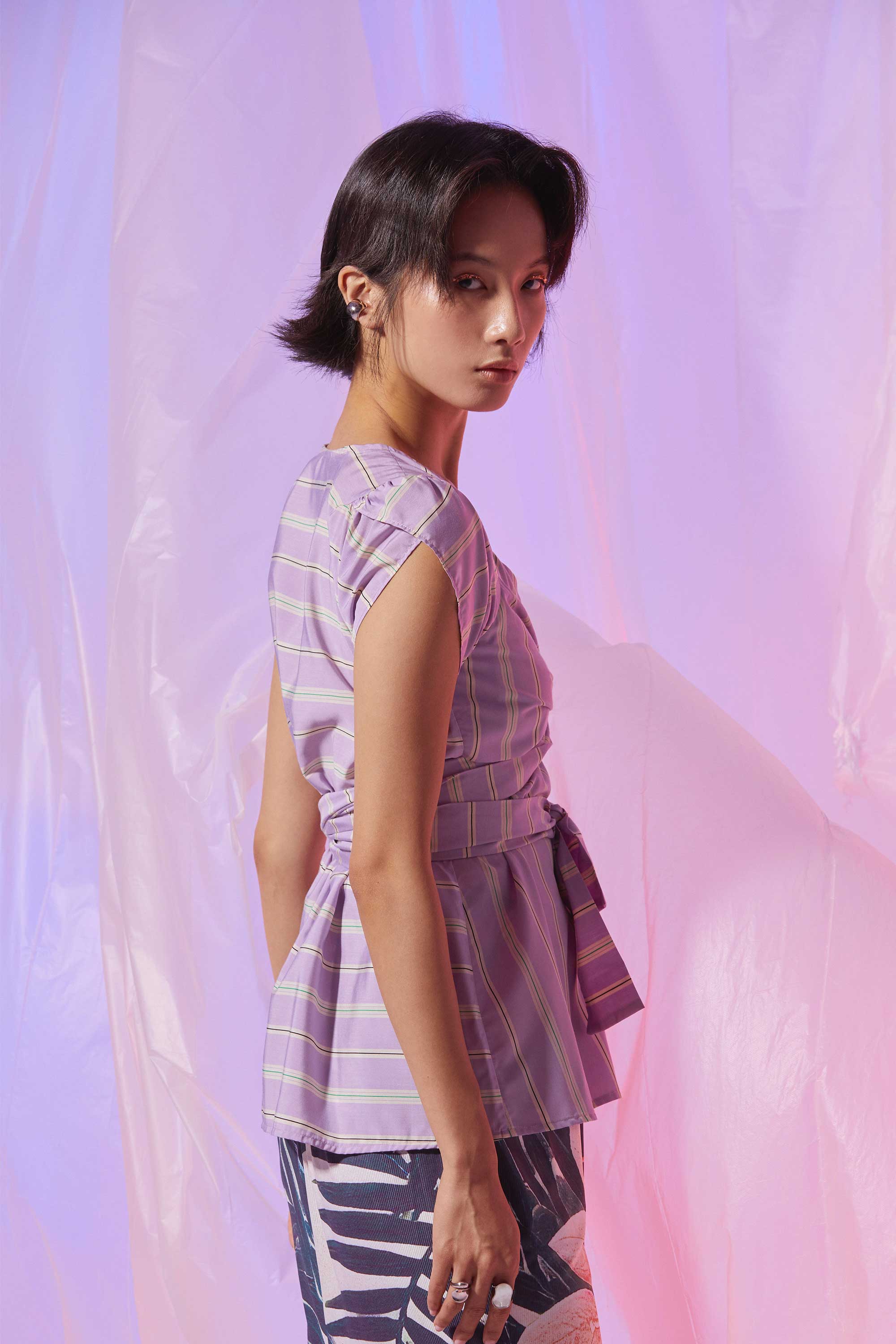 Criss-Cross Tulip Top (Lavender Stripes)