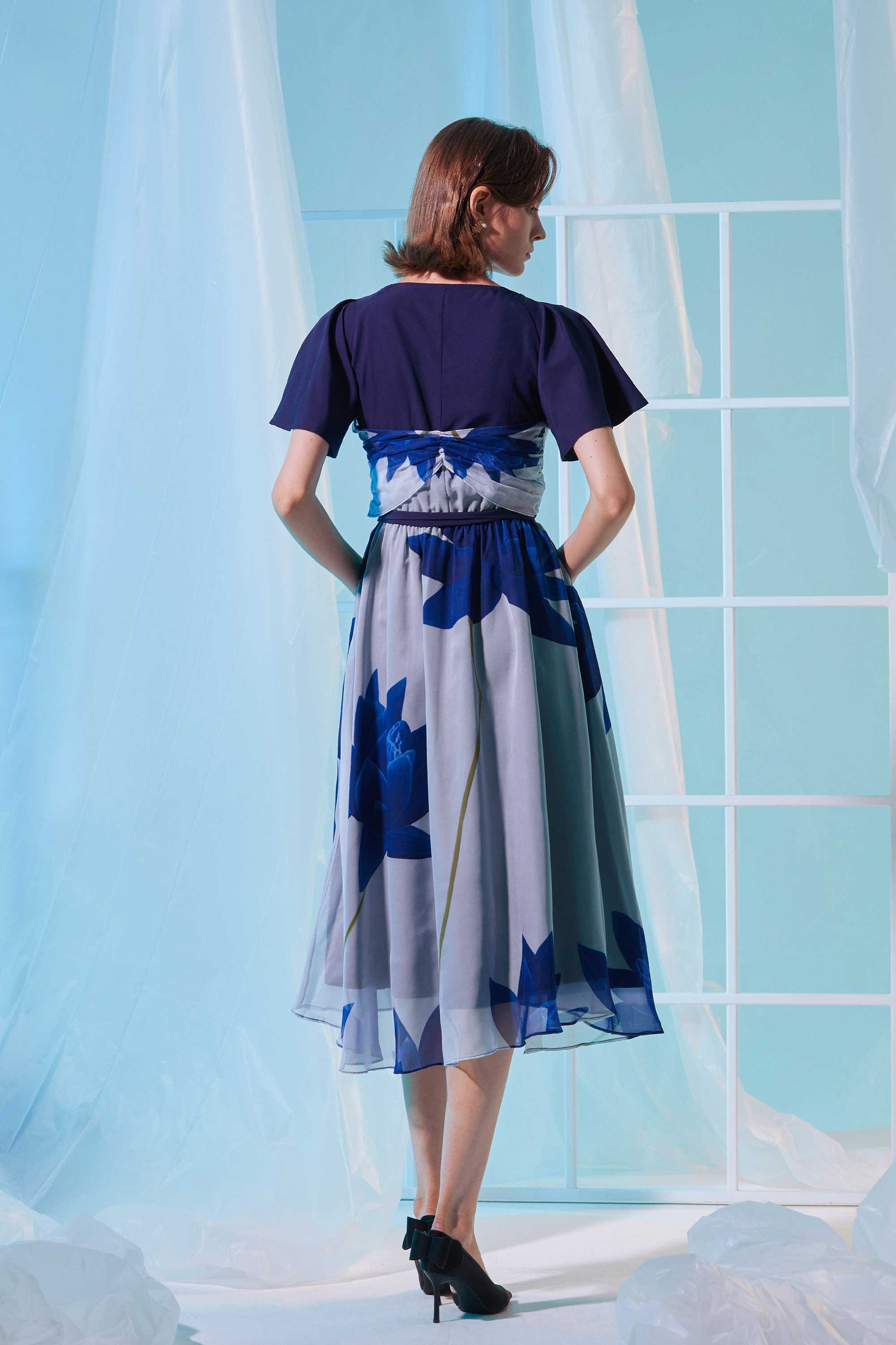 Interlace Flutter Sleeves Fit & Flare Dress (Chroma)