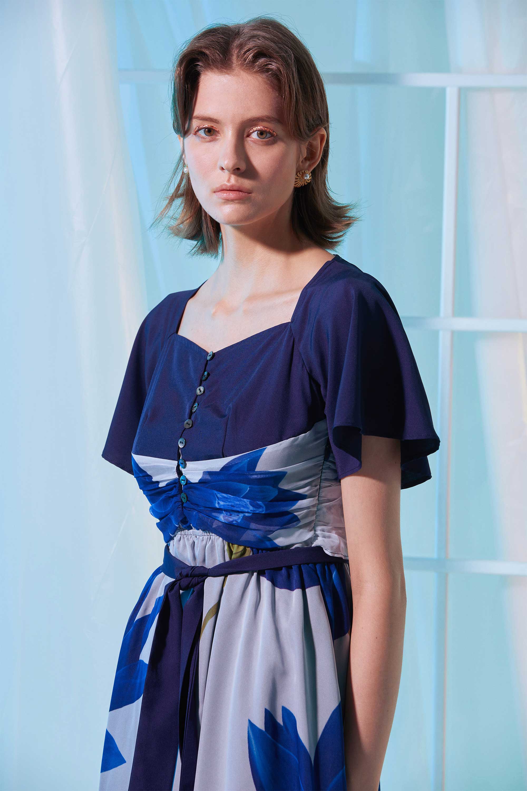 Interlace Flutter Sleeves Fit & Flare Dress (Chroma)