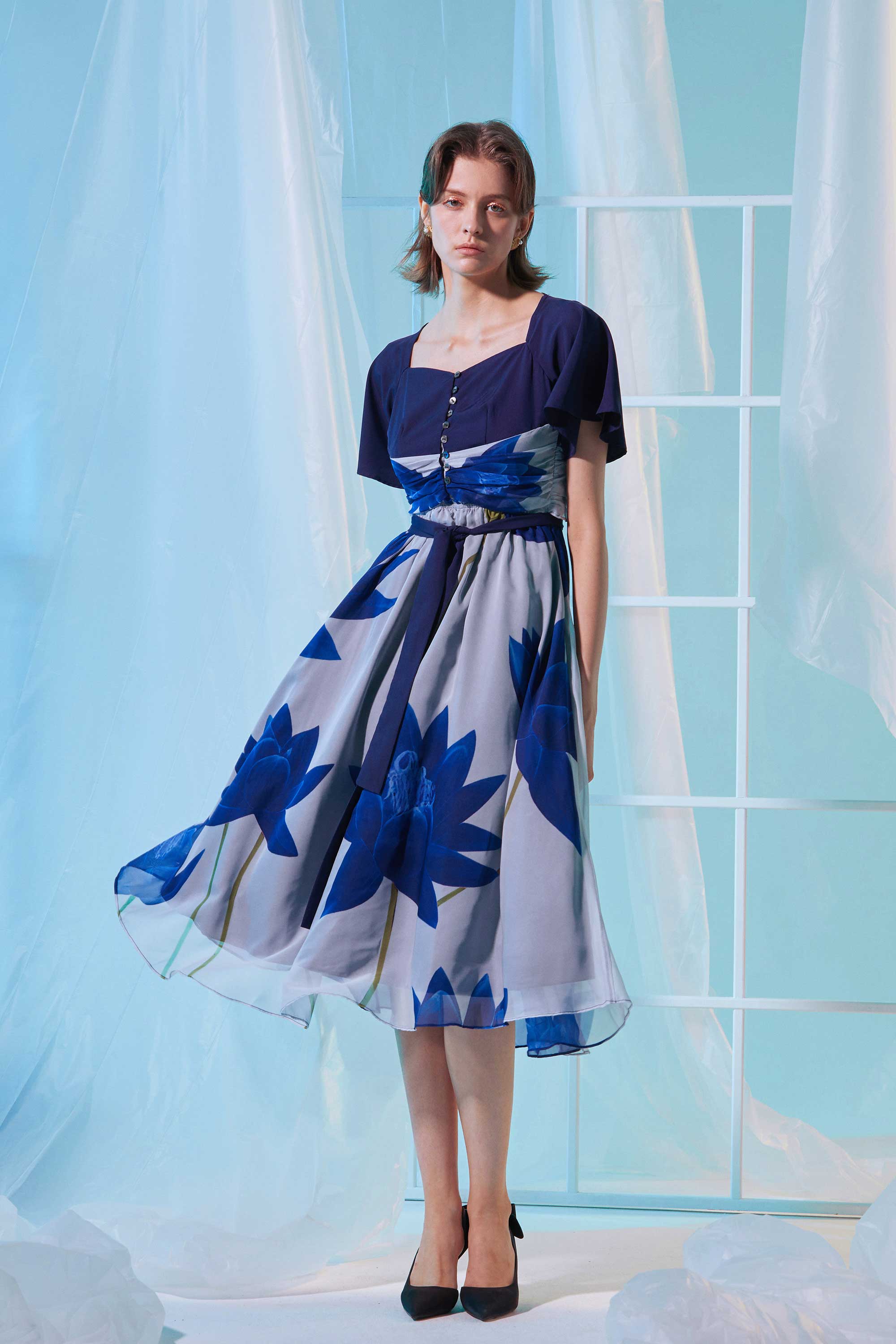 Interlace Flutter Sleeves Fit & Flare Dress (Chroma) Interlace Flutter Sleeves Fit & Flare Dress (Chroma)