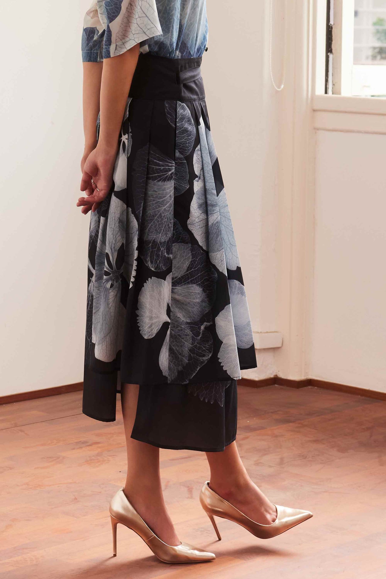 Asymmetric Wrap Midi Skirt (Hydrangea)