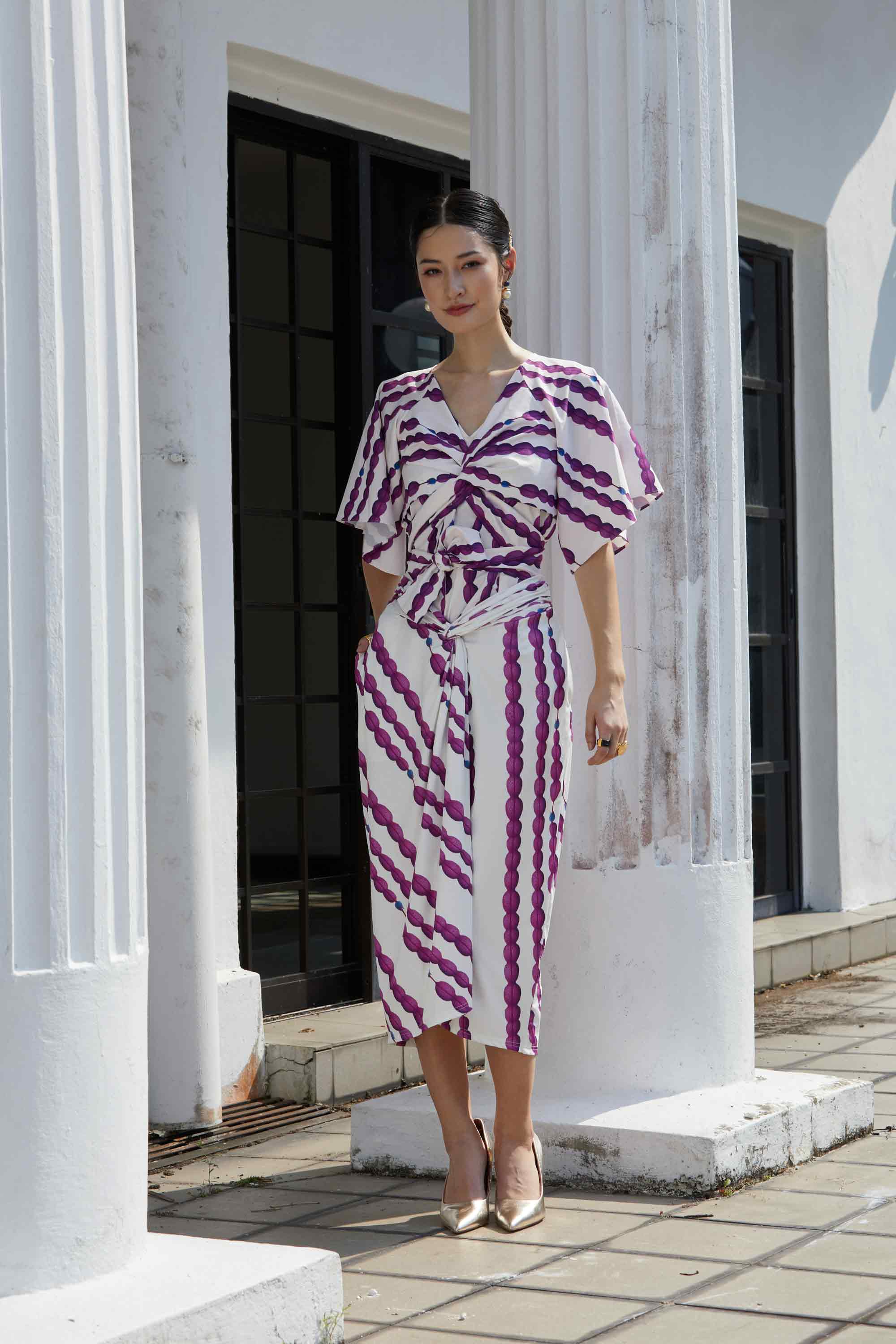 Twist Pencil Midi Skirt (Aura)