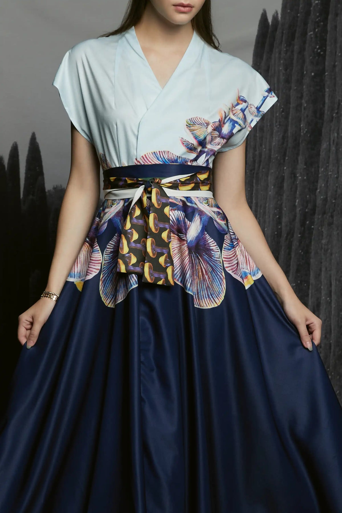 Blended Collar Wrap Dress (Field Mushrooms)