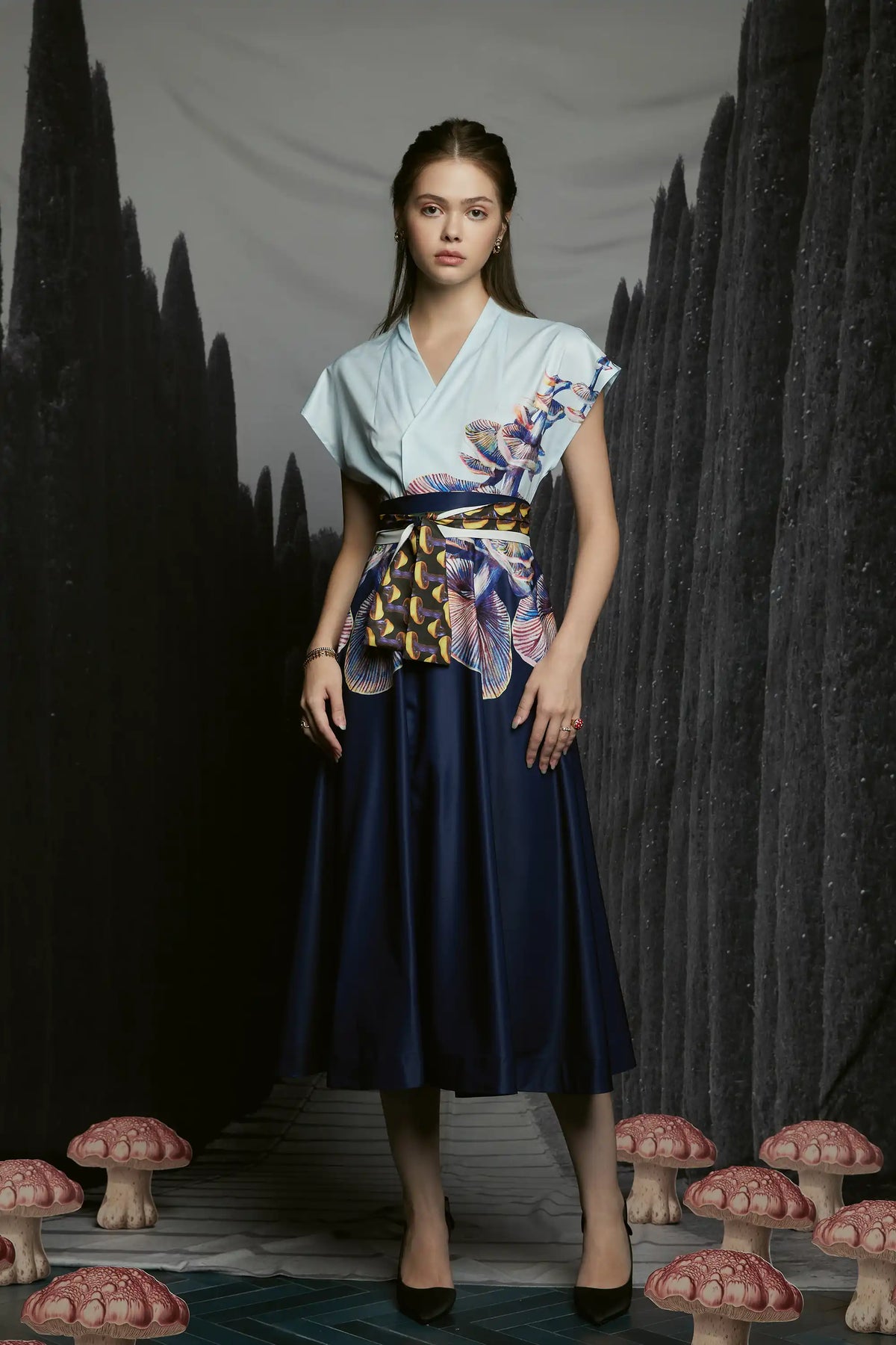 Blended Collar Wrap Dress (Field Mushrooms)