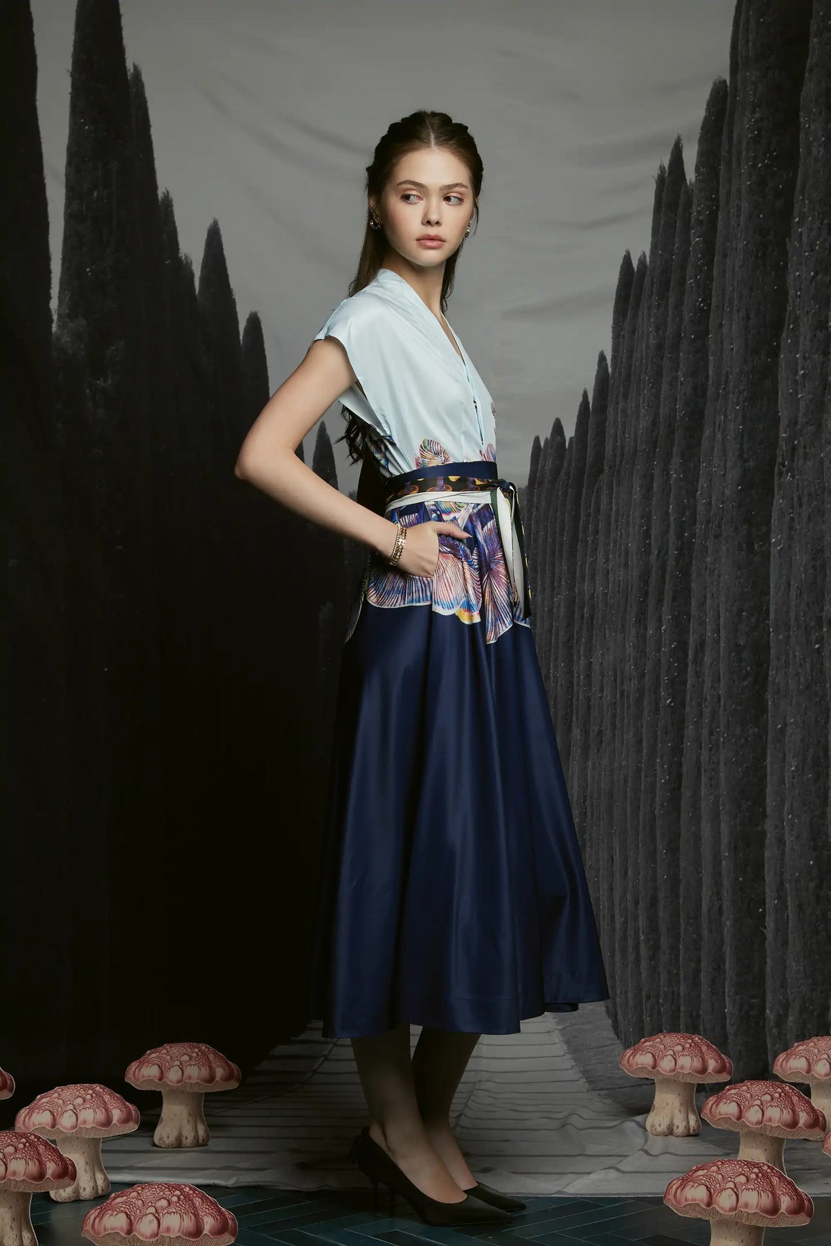 Blended Collar Wrap Dress (Field Mushrooms)
