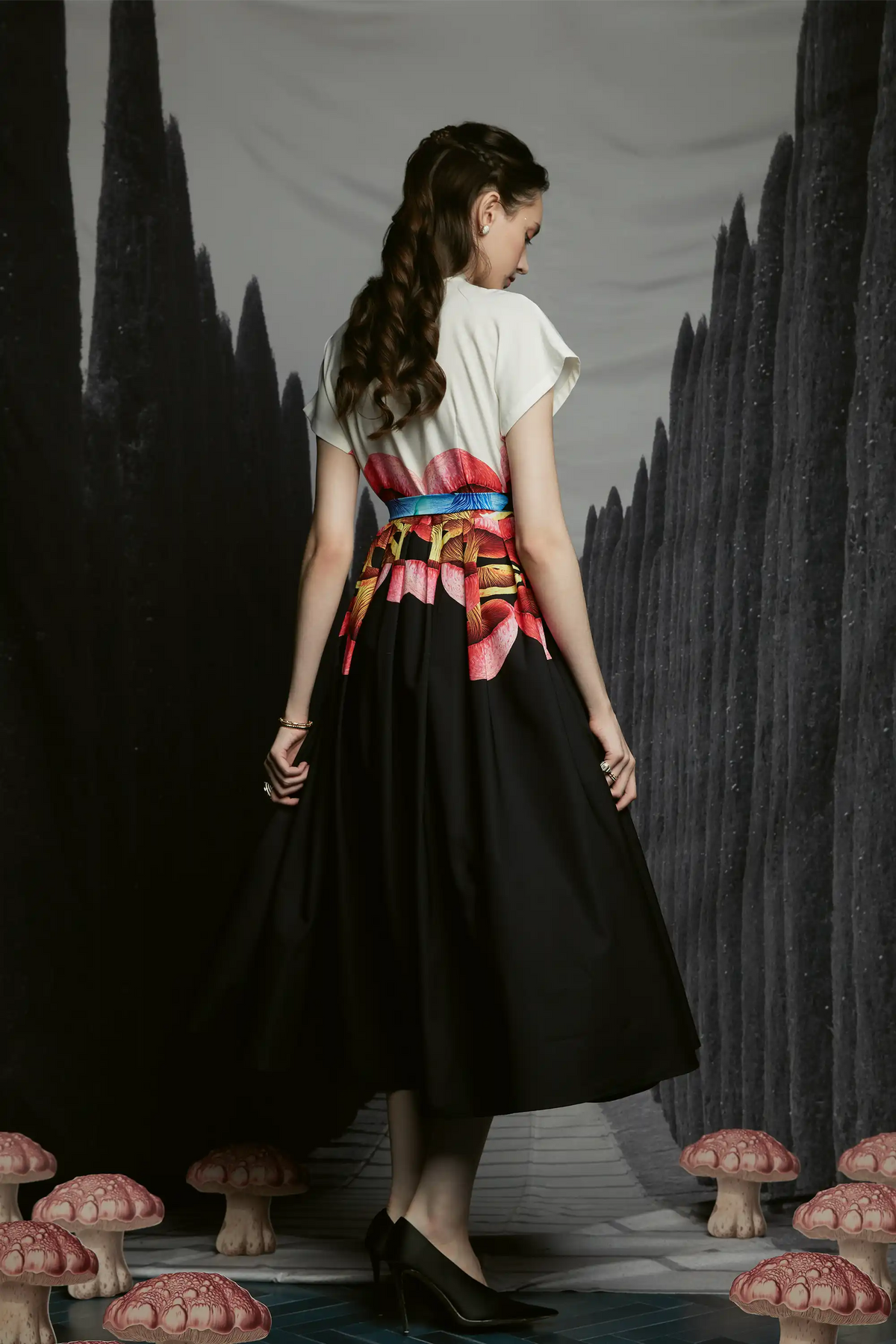 Chinese Collar Fit & Flare Dress (Boletus)