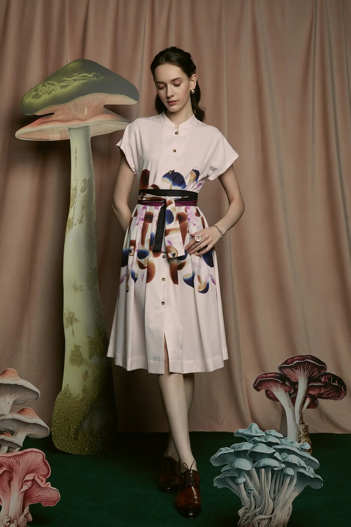 Chinese Collar Midi Dress (Mycena)