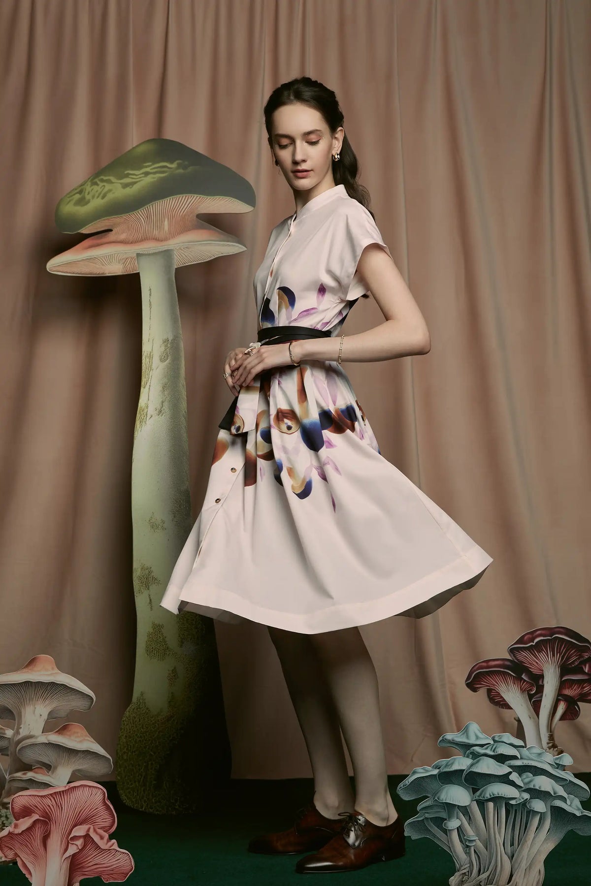 Chinese Collar Midi Dress (Mycena)