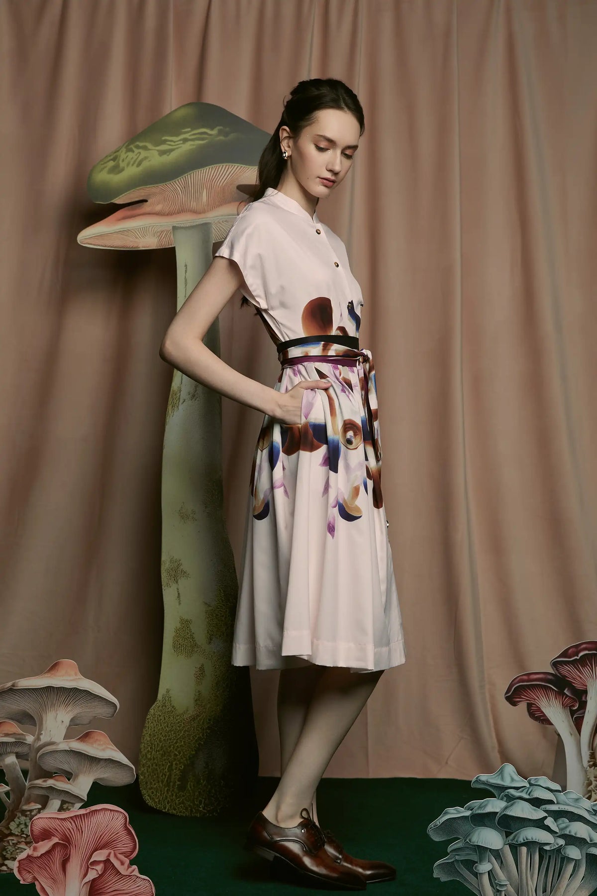 Chinese Collar Midi Dress (Mycena)