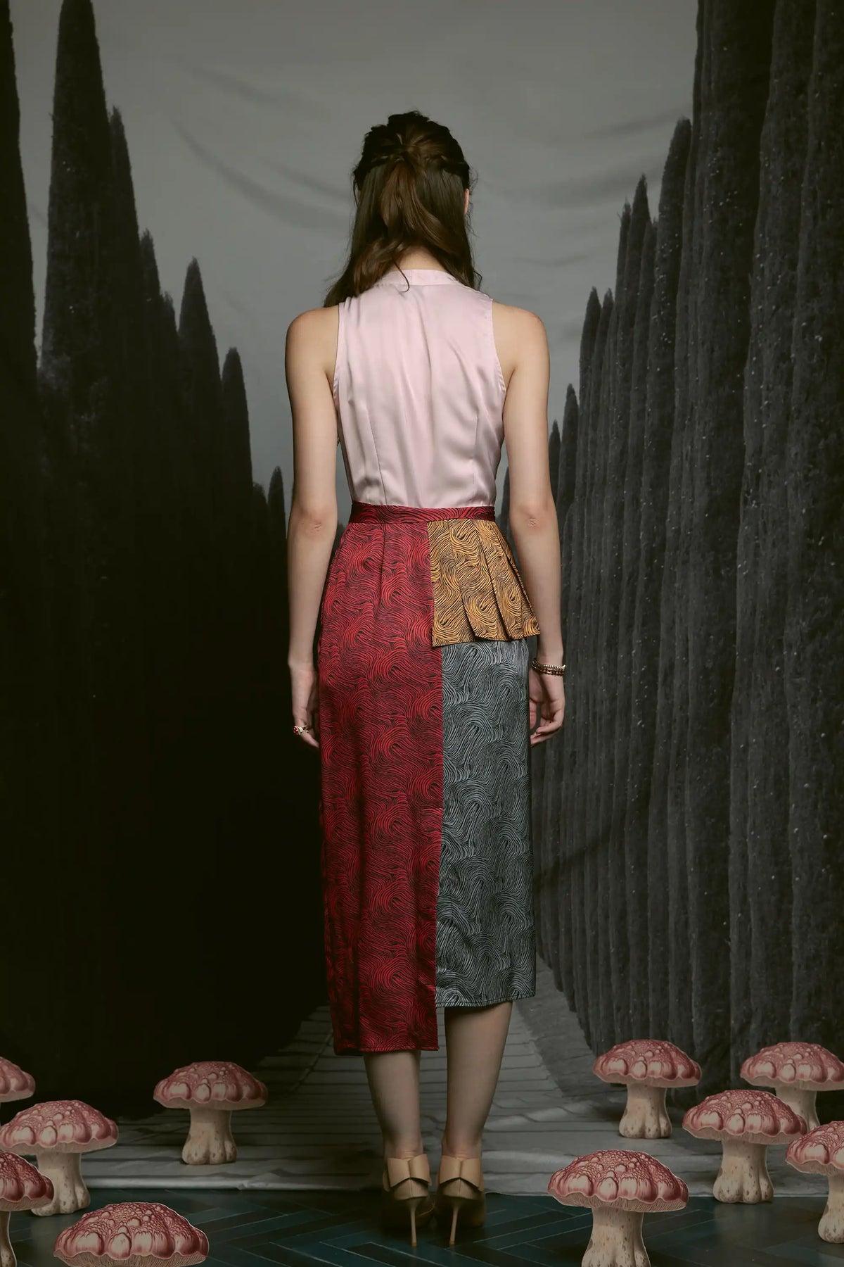Sleeveless Cascade Wrap Dress (Morel)