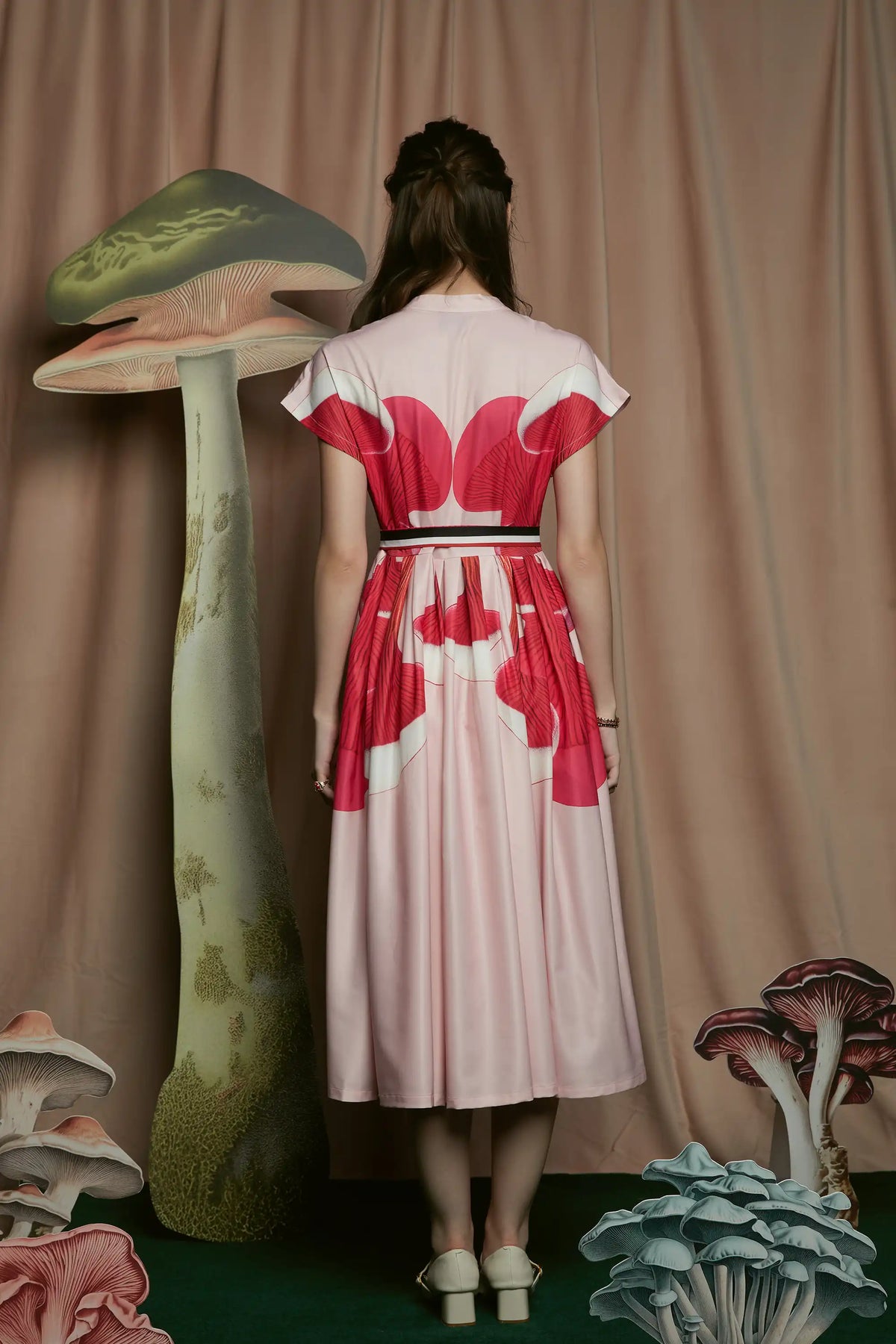 Stand Collar Dual Pleat Dress (Russula)
