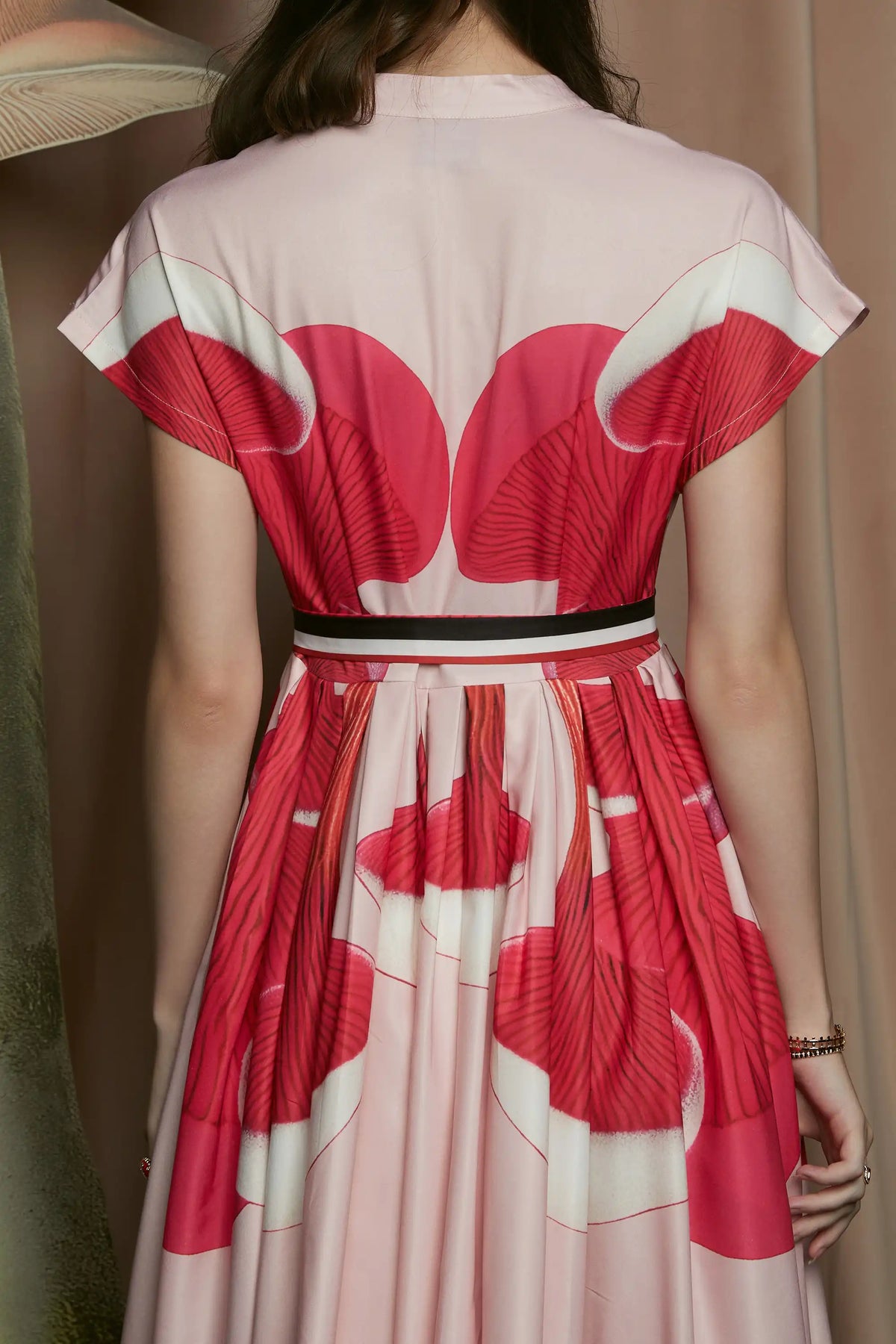 Stand Collar Dual Pleat Dress (Russula)