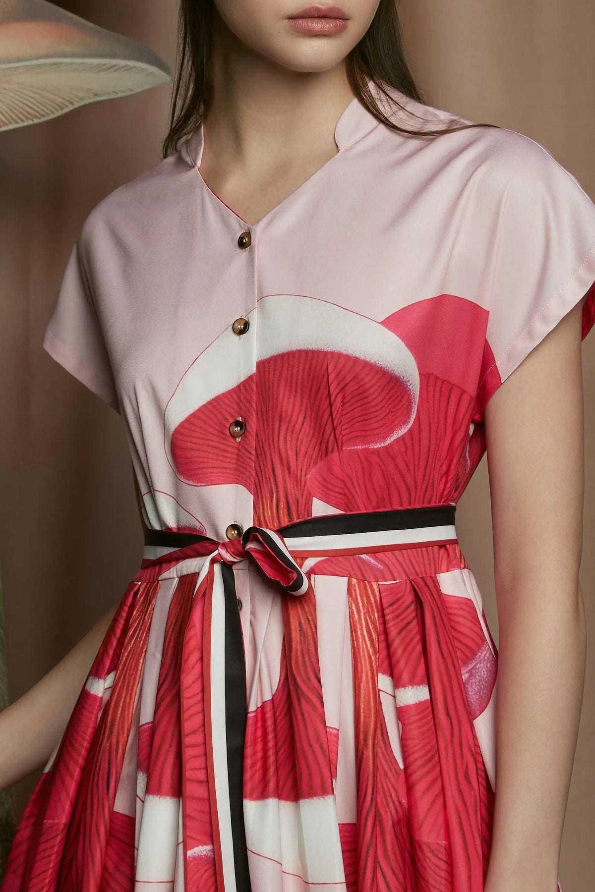 Stand Collar Dual Pleat Dress (Russula)