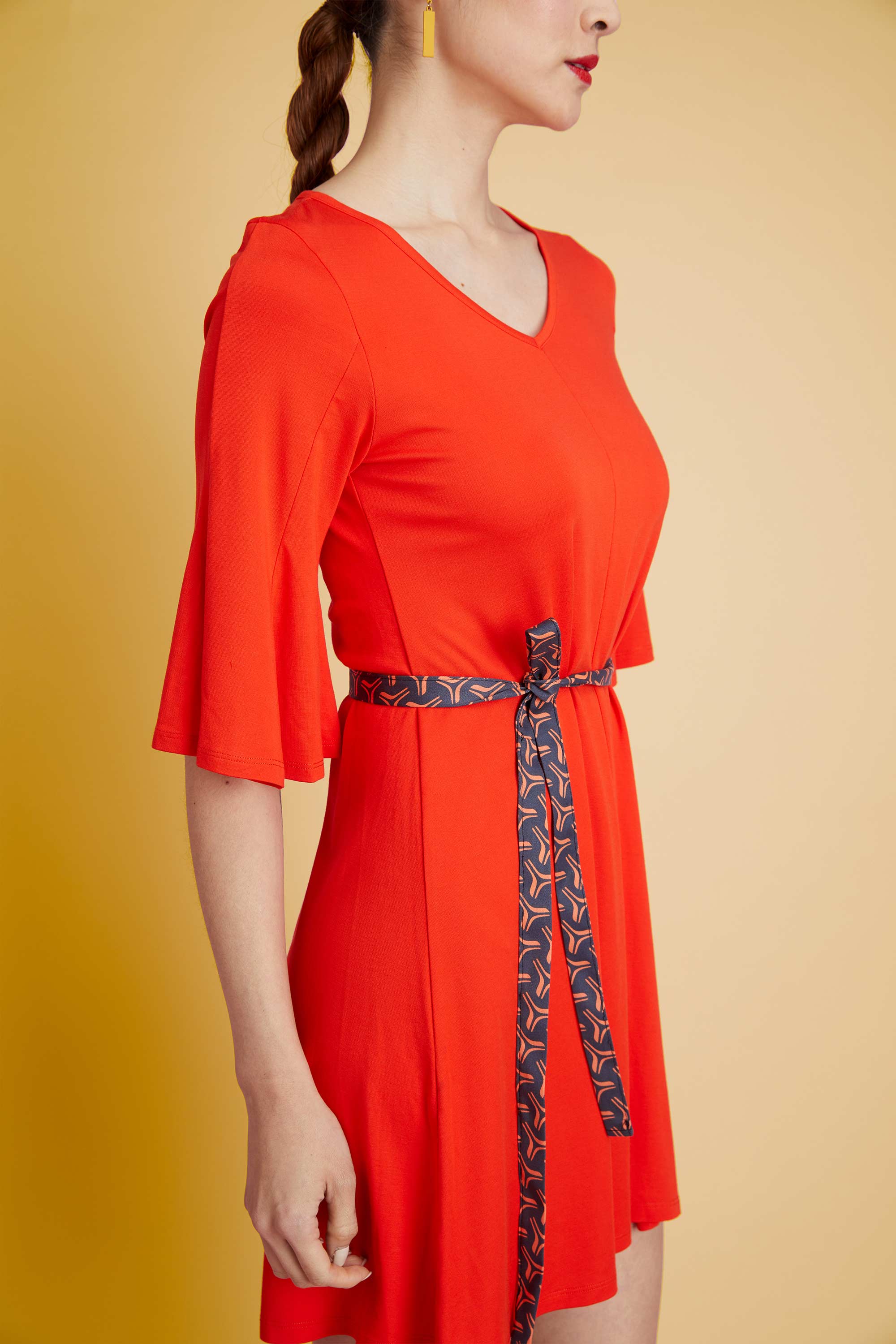 Reckless Ericka x SIA — Red Bell Sleeve Knee Length Dress