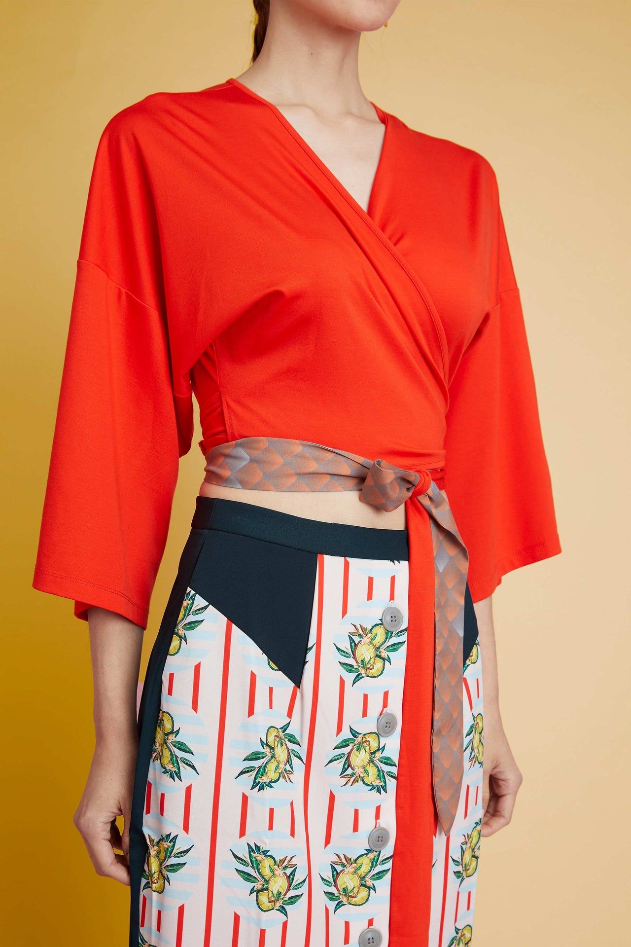 Reckless Ericka x SIA — Red Cropped Kimono Wrap Top