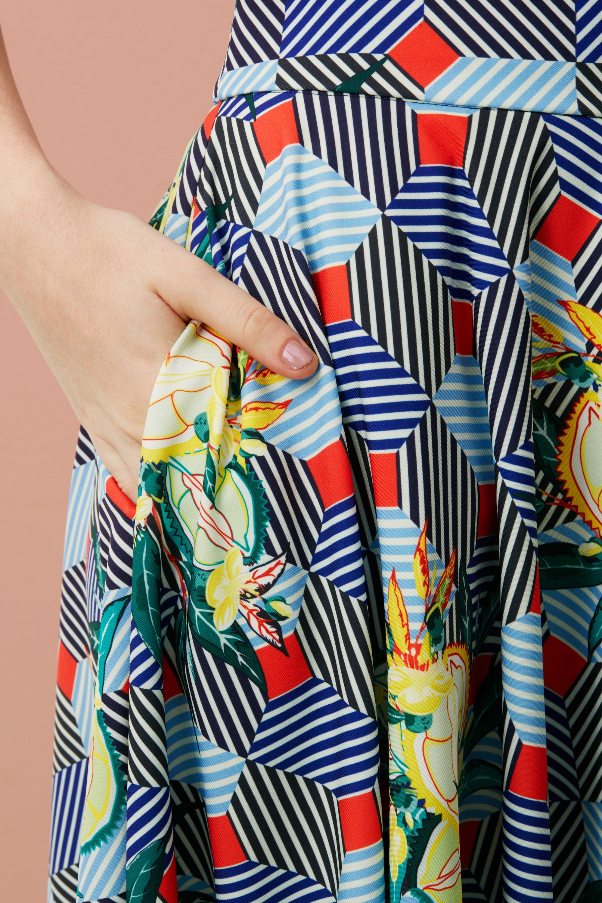 A vintage-inspired silhouette with a playful twist of bold prints and bright colours