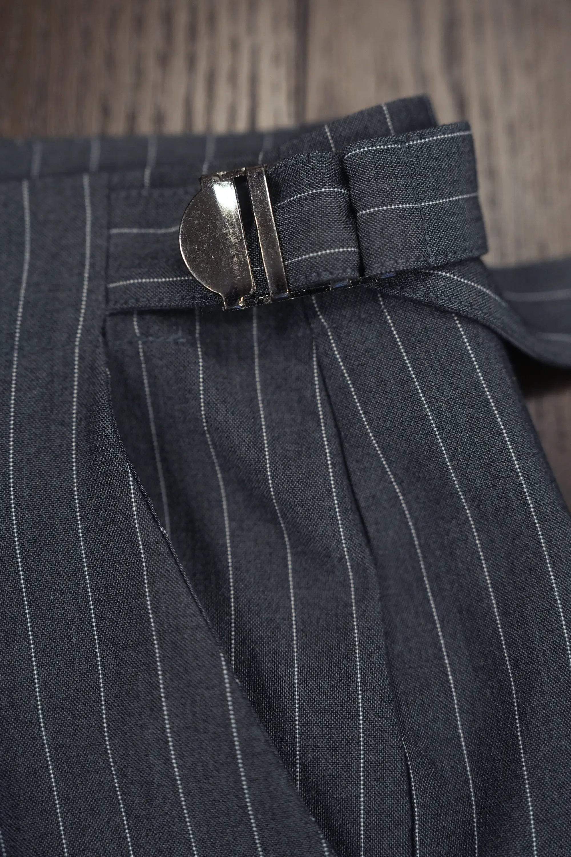 Pleated Peg Trousers (Grey Pinstripe)