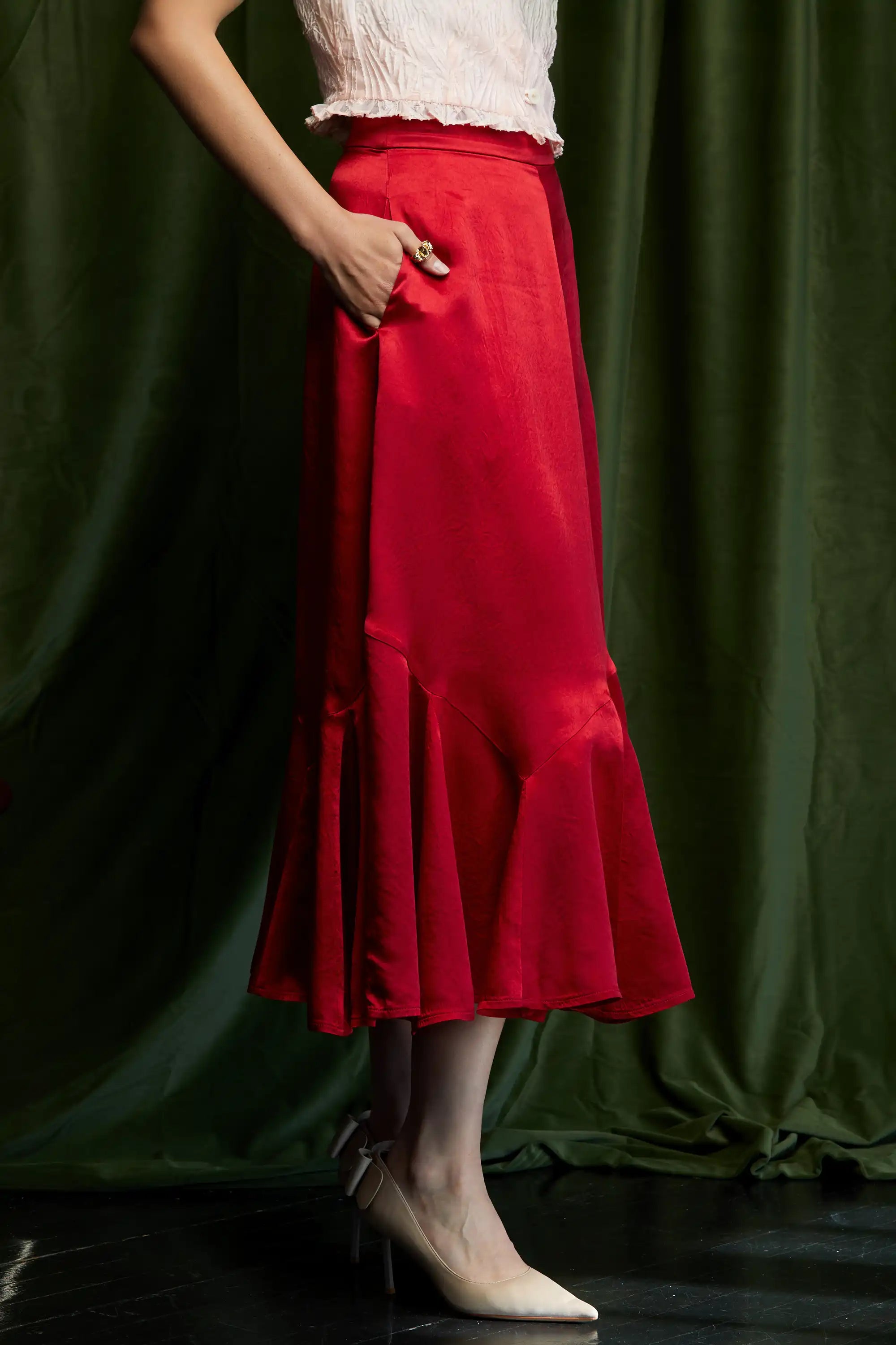 Mermaid Godet Skirt (Red)