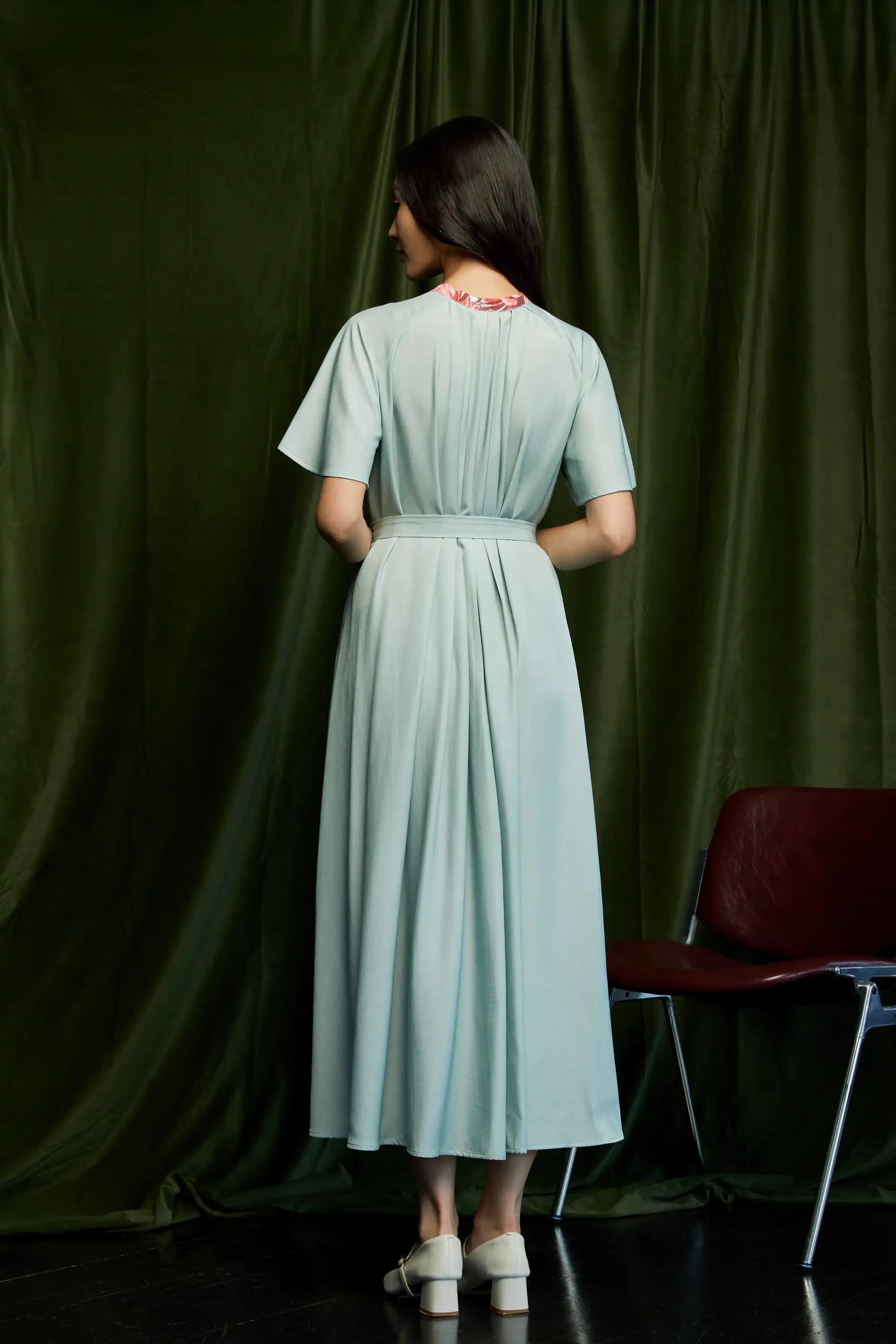 pleated tent dress Micro Chinese Collar Tent Dress (Mint)