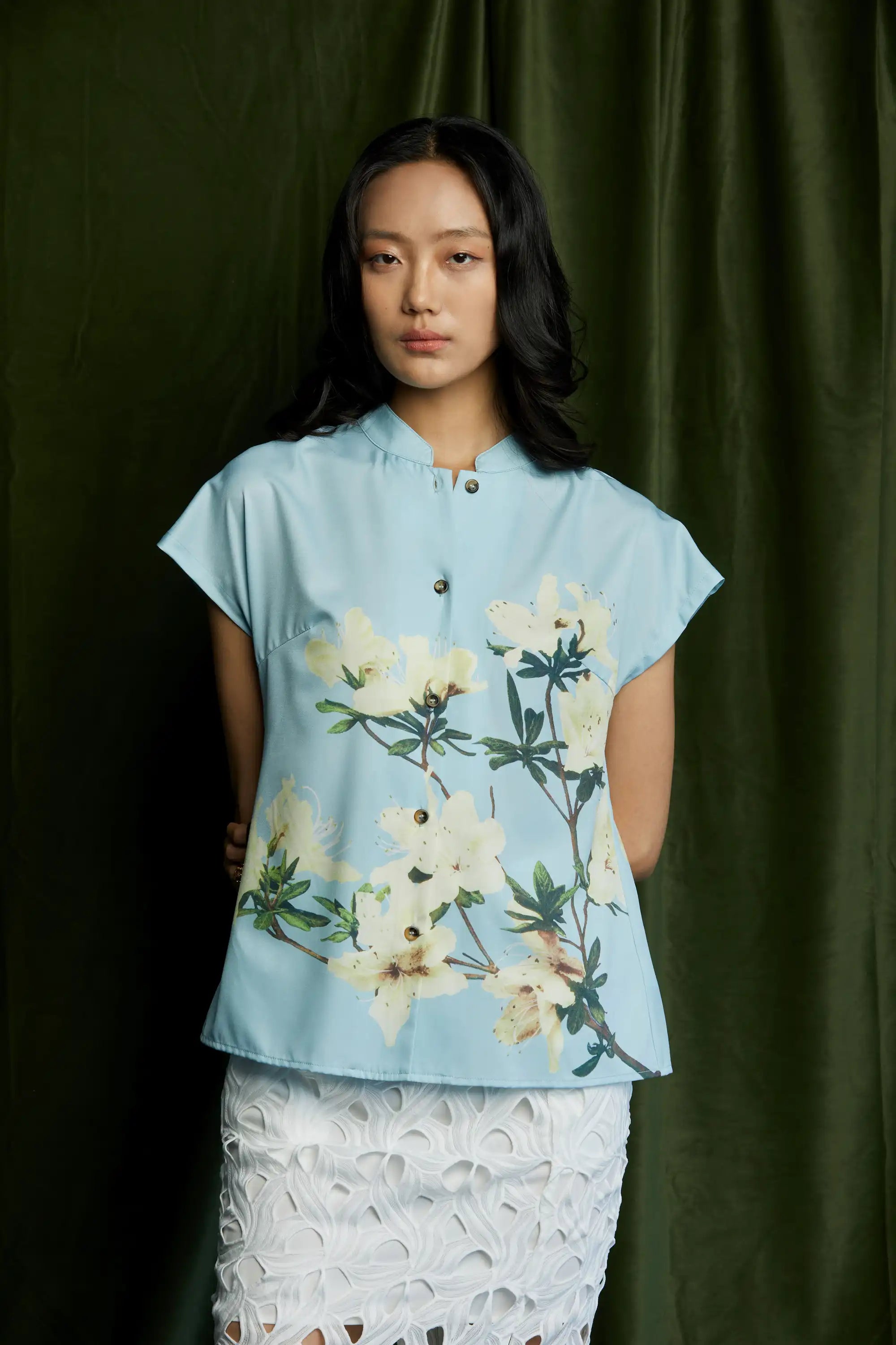 Micro-Chinese Collar Top (Azalea)