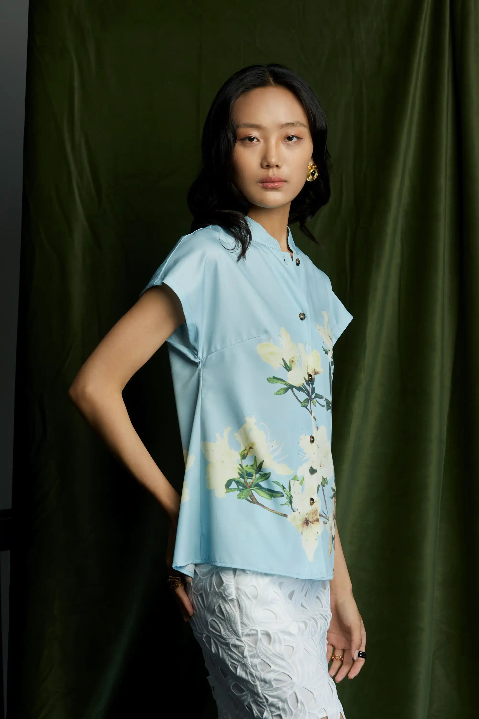 Micro-Chinese Collar Top (Azalea)