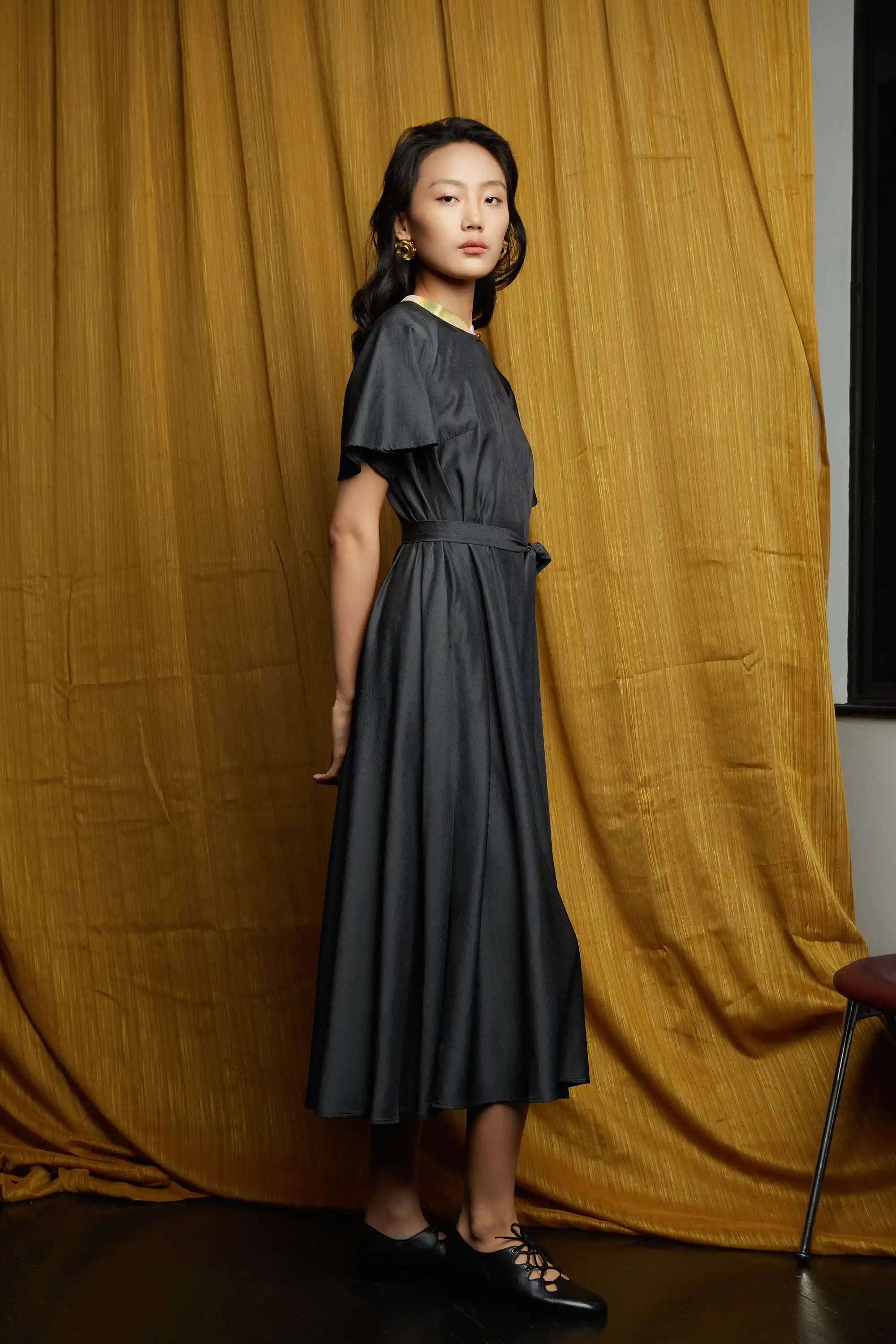 Micro Chinese Collar Tent Dress (Charcoal Grey)