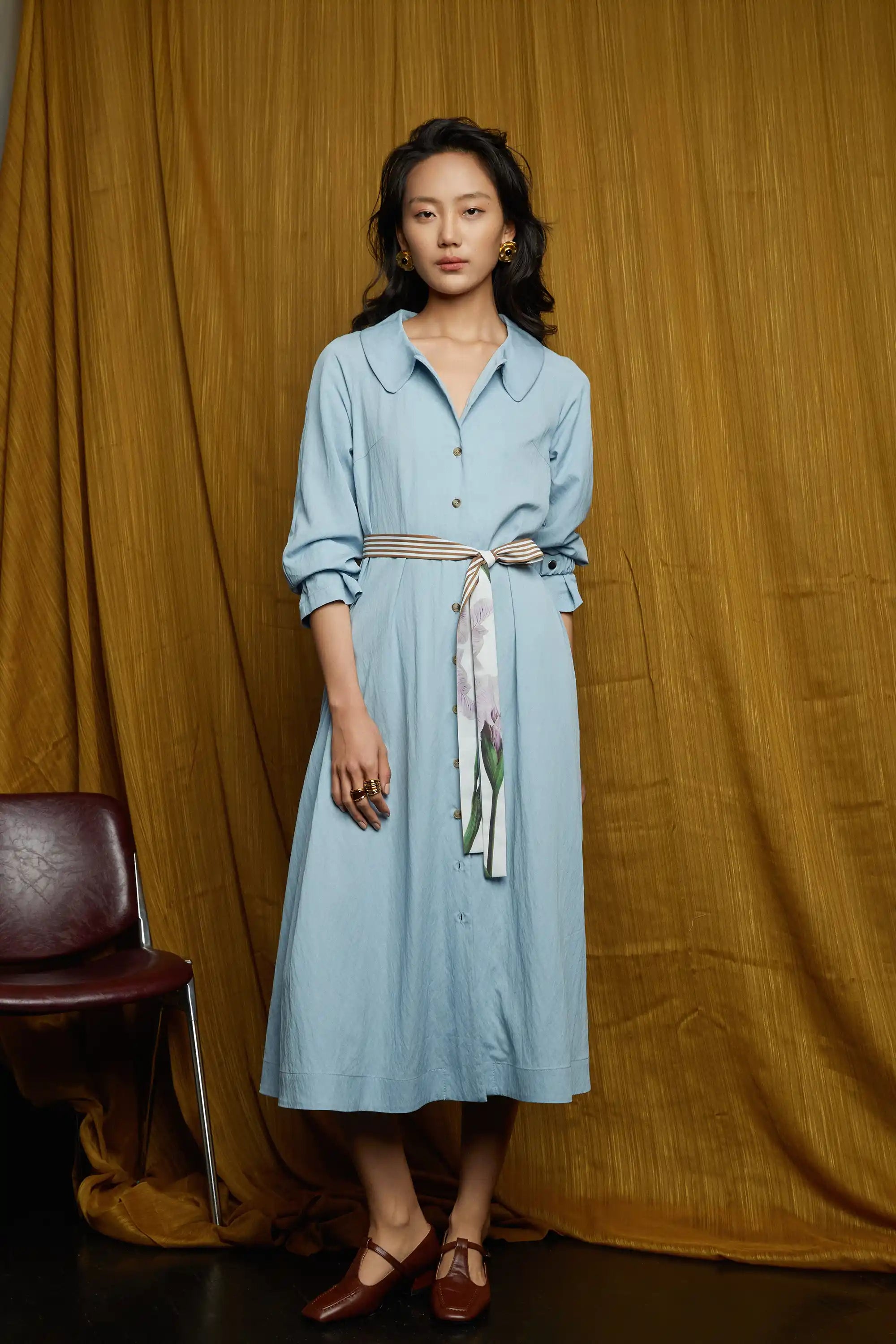 blue oversized shirt dress Mersea Women's Charlotte Chambray Button Up Shirt Dress in Open Sky