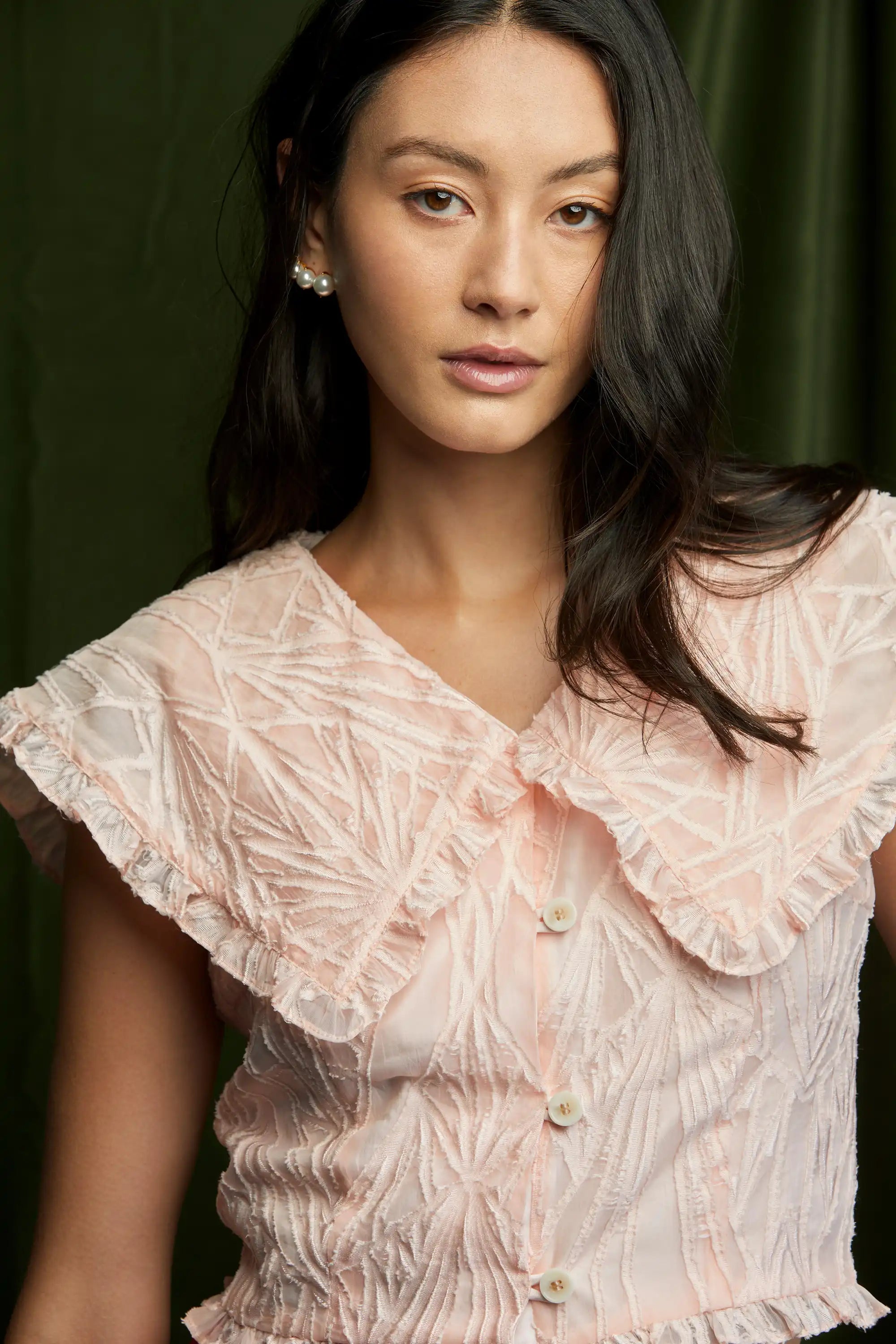 Sailor Collar Cropped Top (Pink Jacquard)