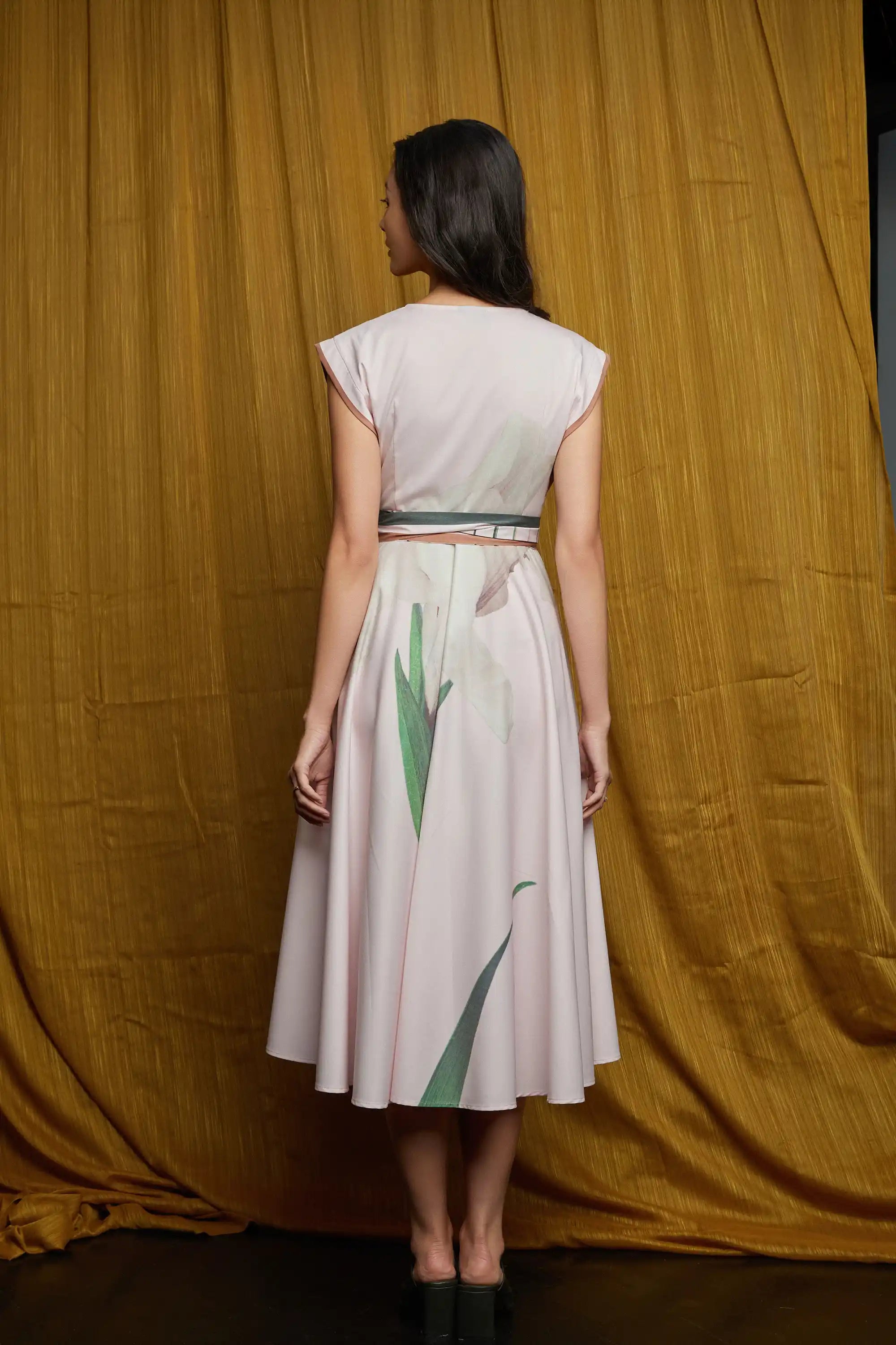 Square Sleeves Fit & Flare Midi Dress (Iris)