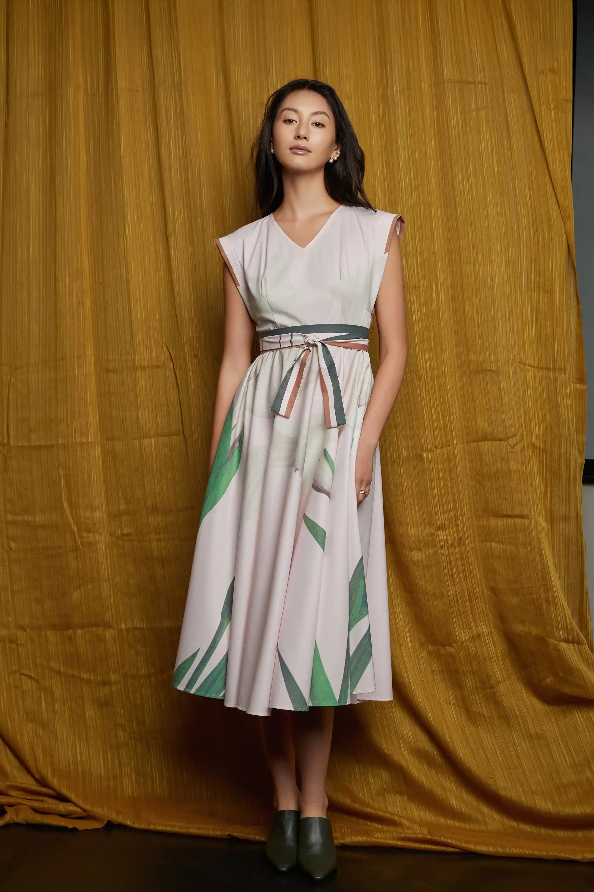 Square Sleeves Fit & Flare Midi Dress (Iris)