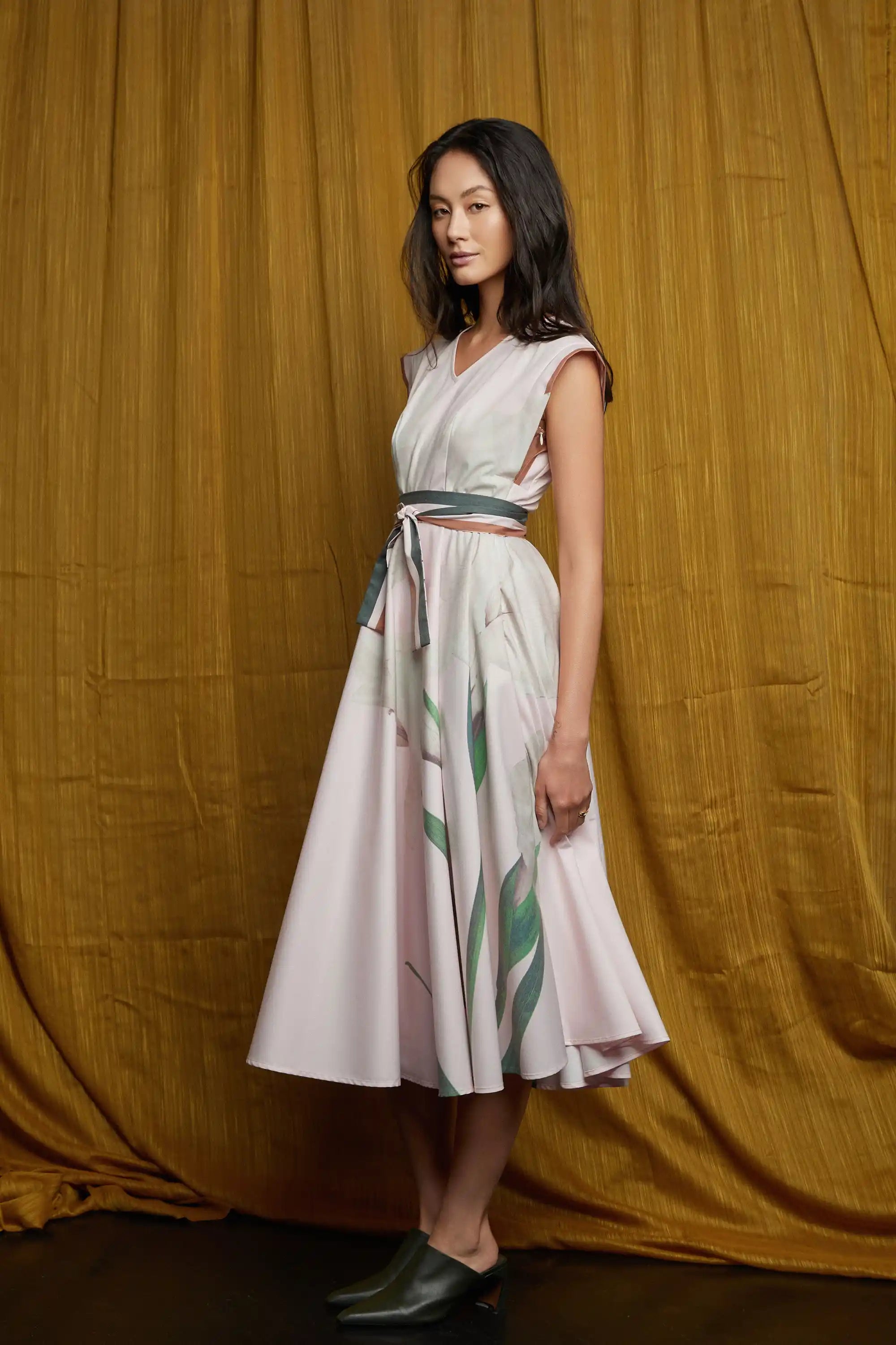 Square Sleeves Fit & Flare Midi Dress (Iris)