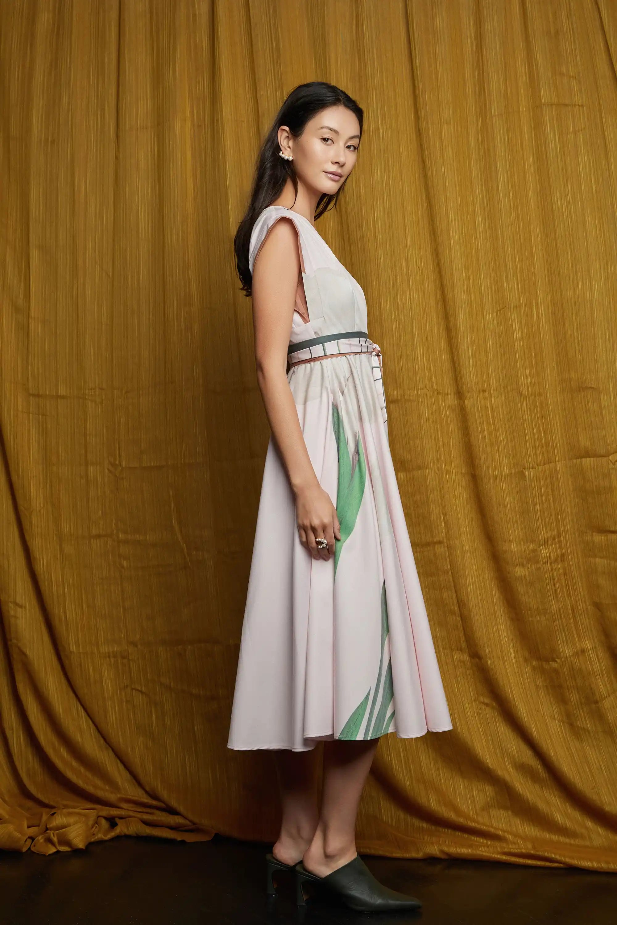 Square Sleeves Fit & Flare Midi Dress (Iris)