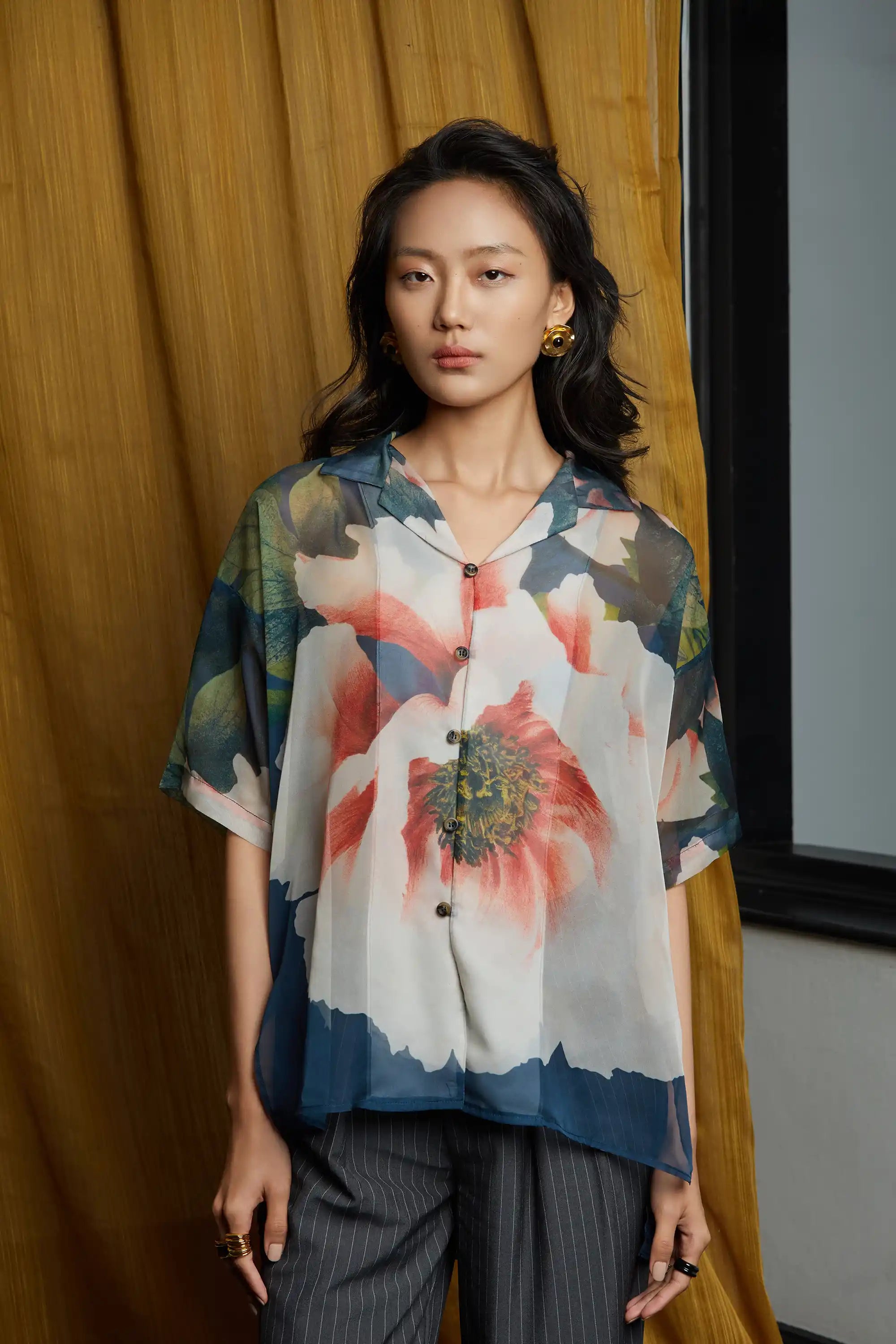 Unisex Cuban Shirt (Peony)