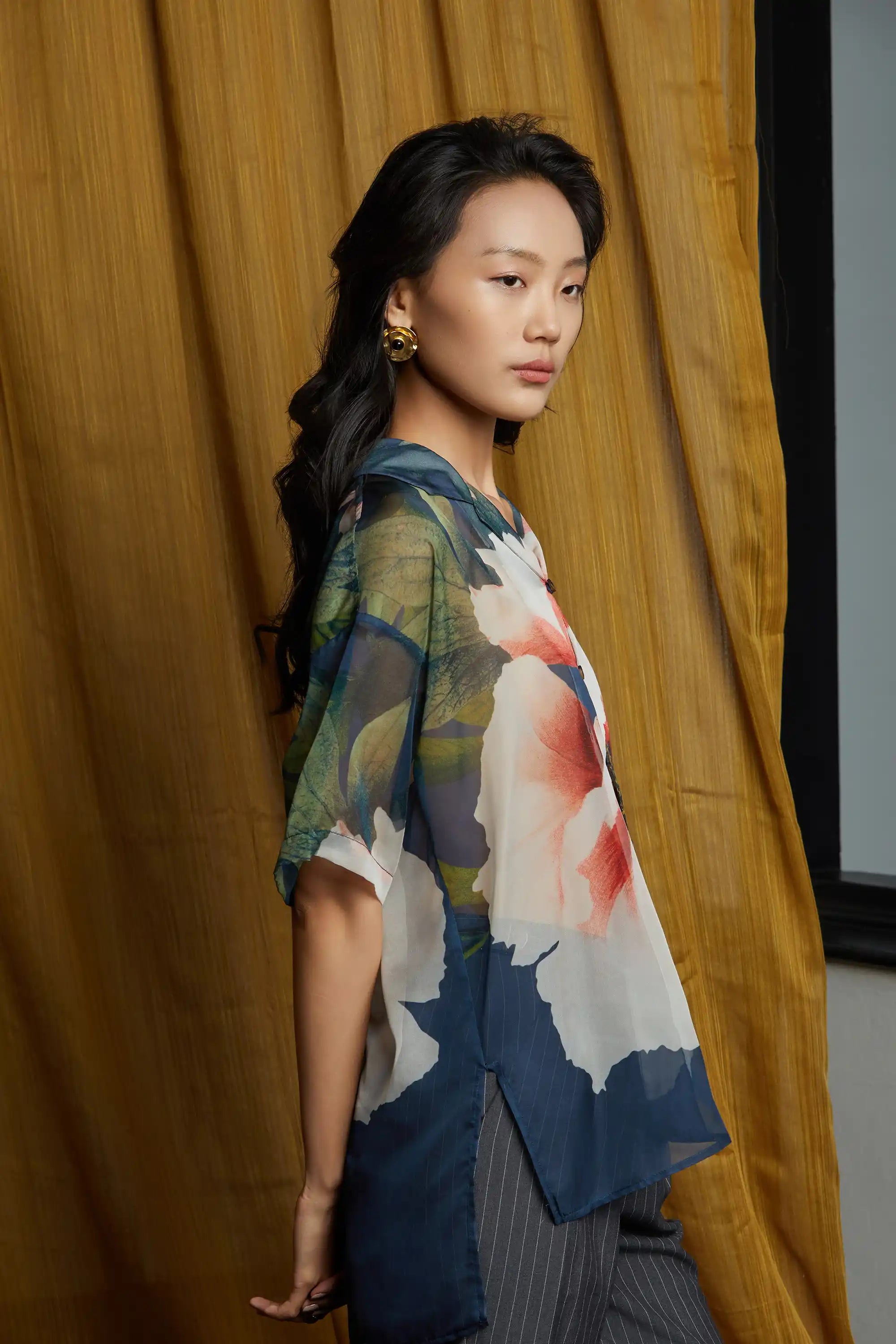 Unisex Cuban Shirt (Peony)