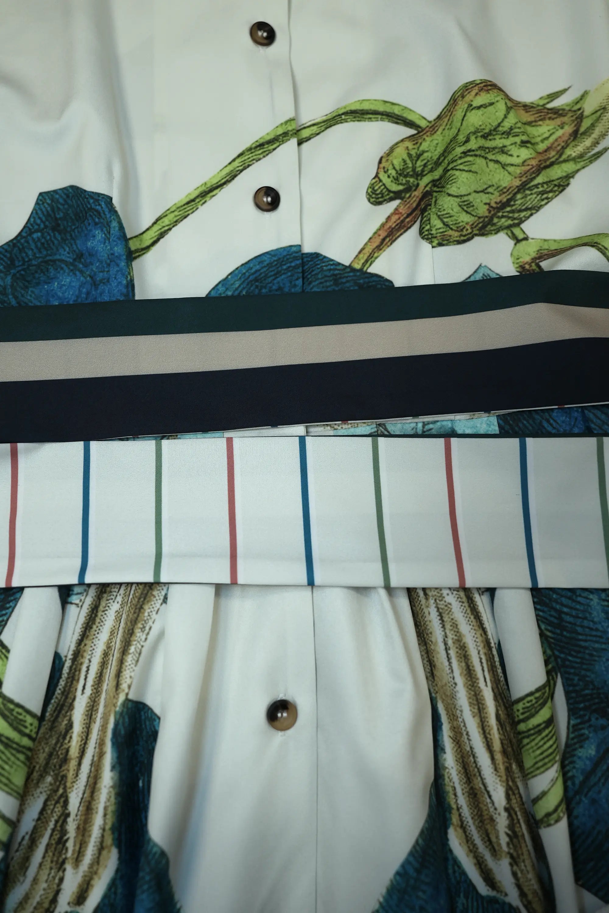 Close-up of detachable sash on Arrayed Bindweed Chinese collar dress