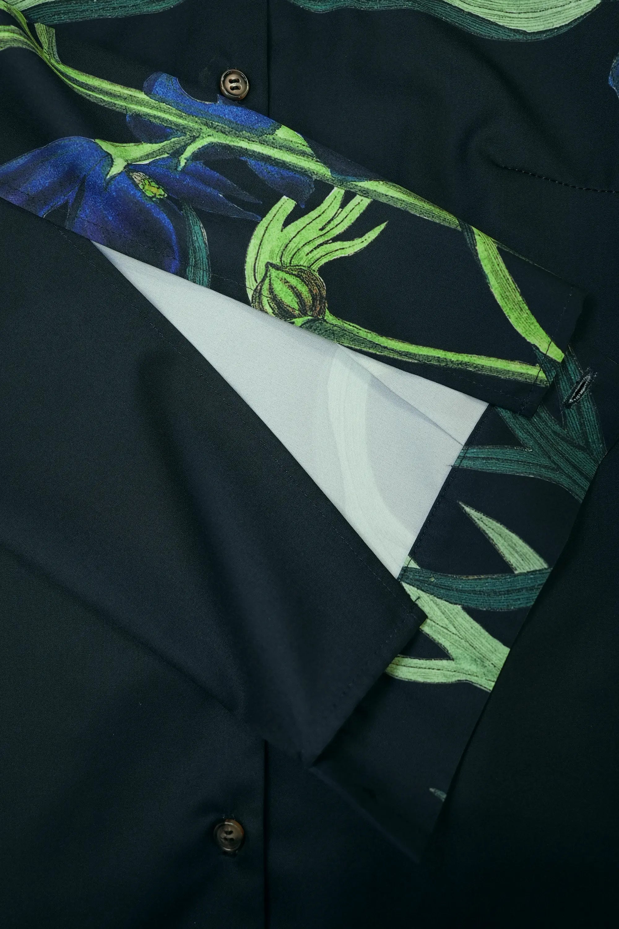 Close-up of folded panel sleeve on Arrayed Monk's Hood shirt dress