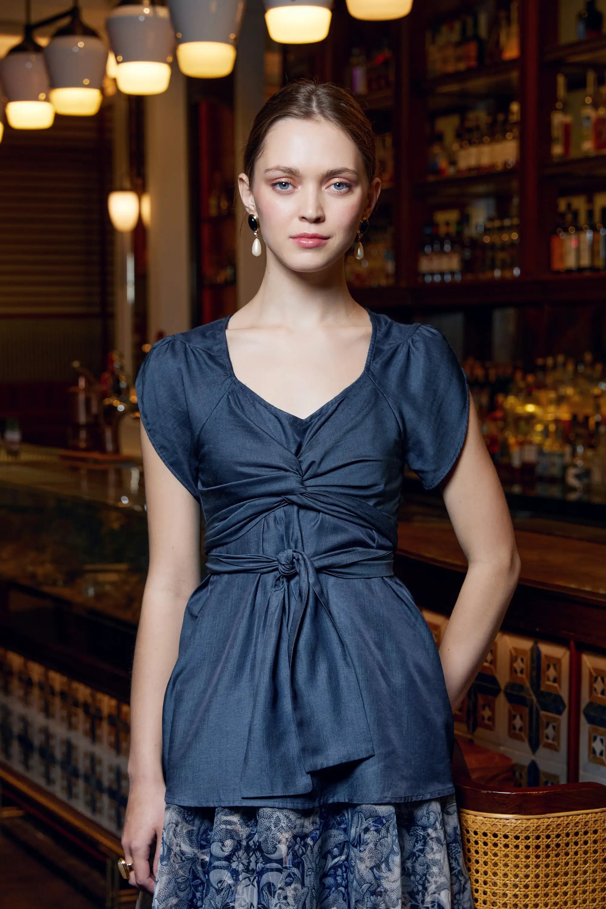 Criss Cross Tulip Blouse (Navy)